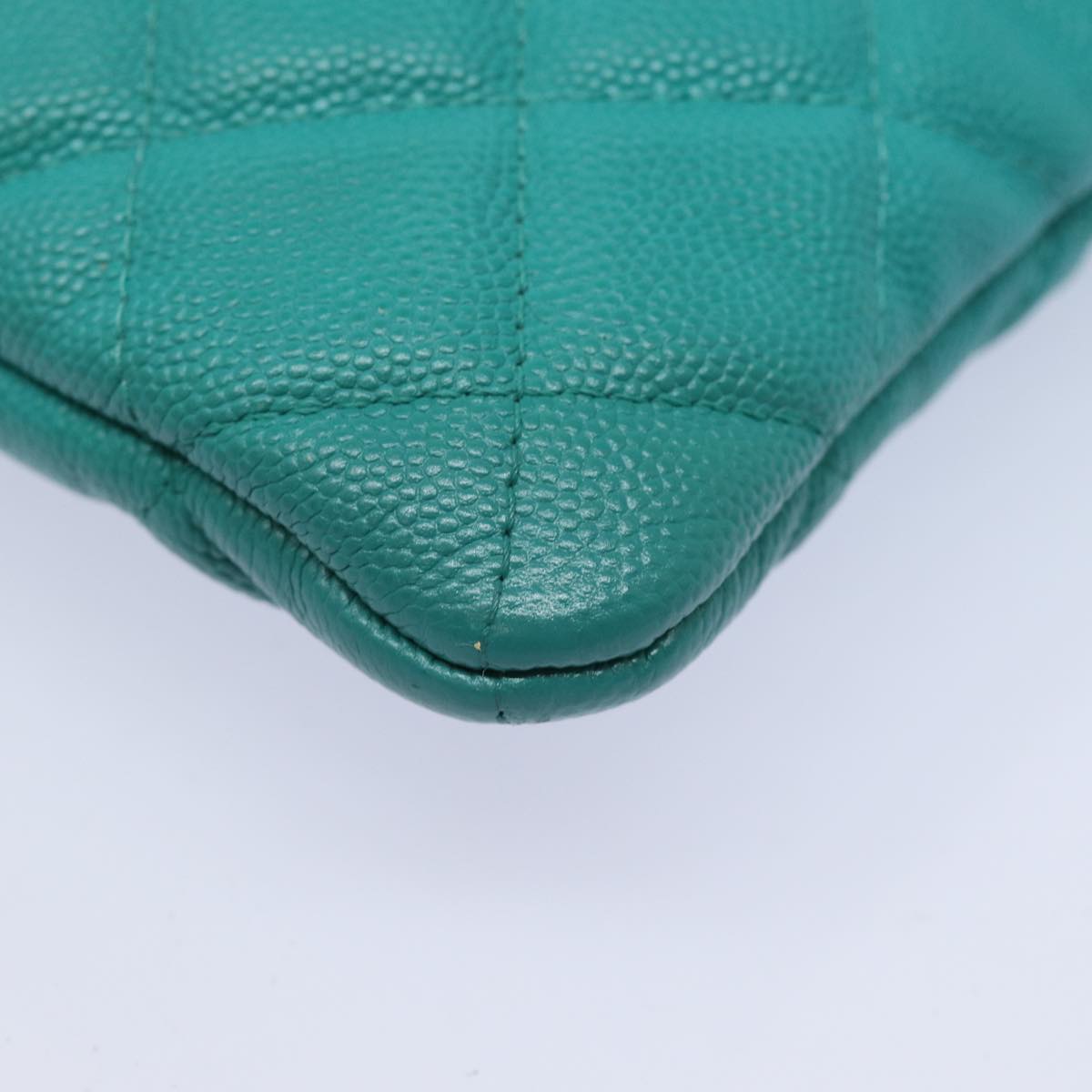 CHANEL Clutch Bag Caviar Skin Turquoise Blue CC 83807A