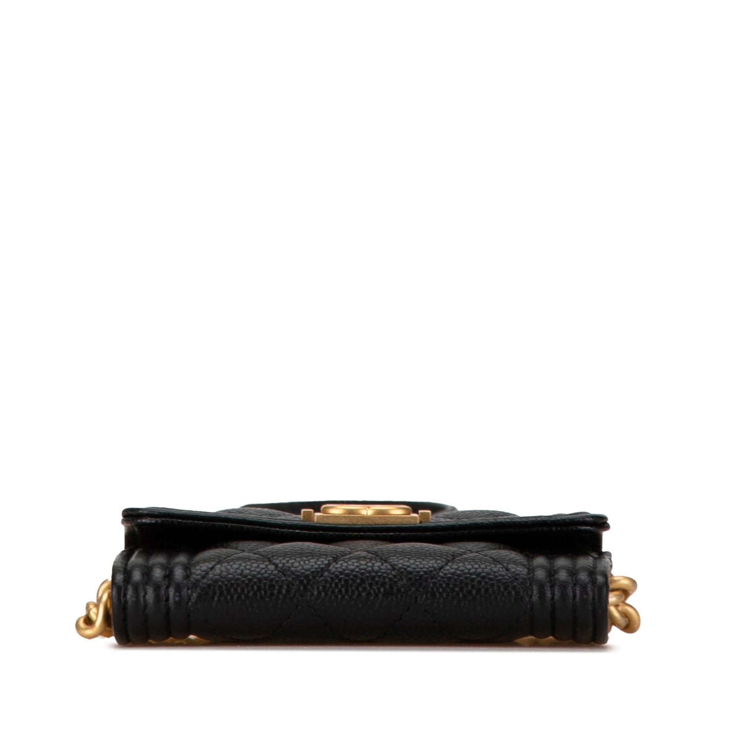 Black Chanel Quilted Caviar Boy Card Holder with Chain Crossbody Bag