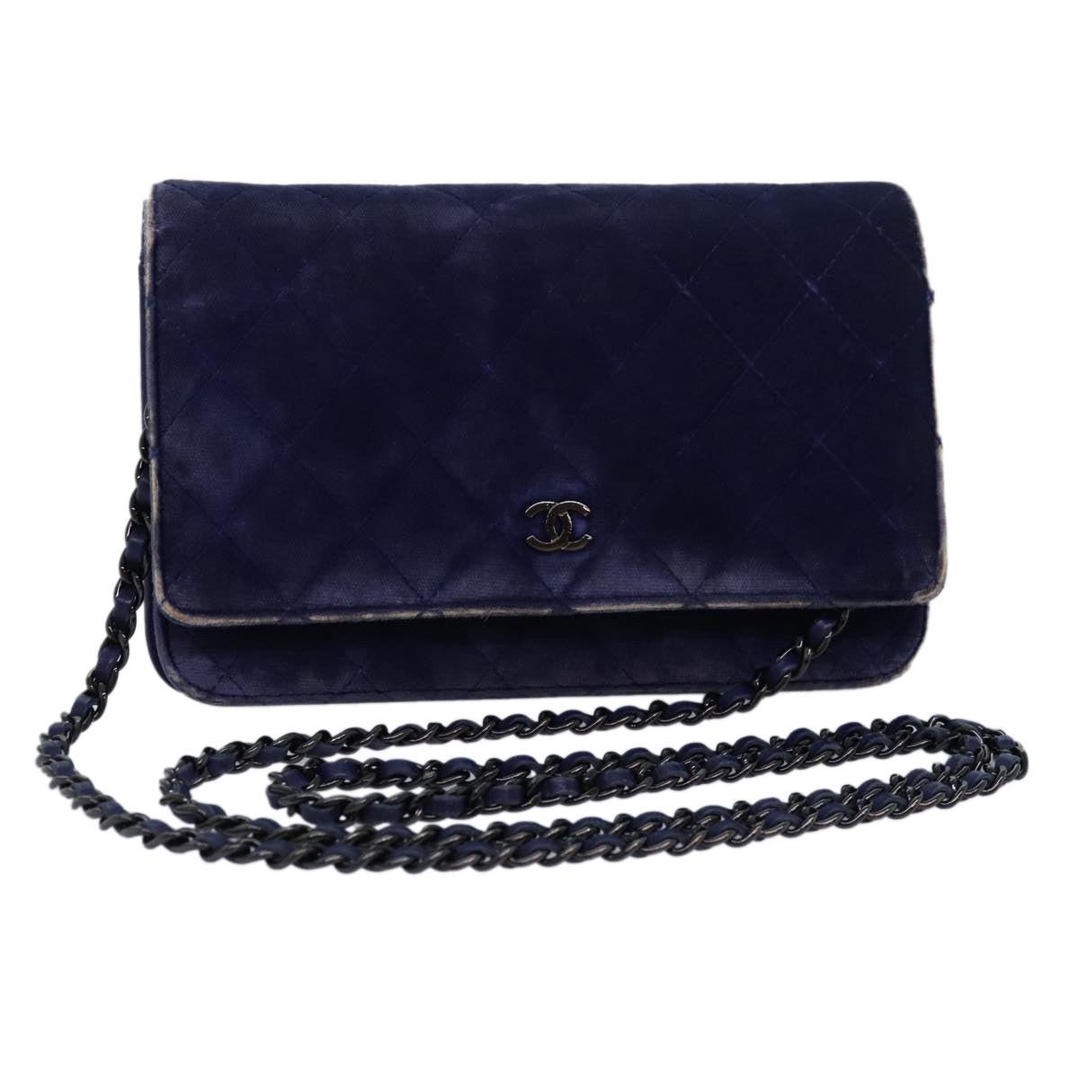 CHANEL Chain Shoulder Bag Moquette Navy CC 84139
