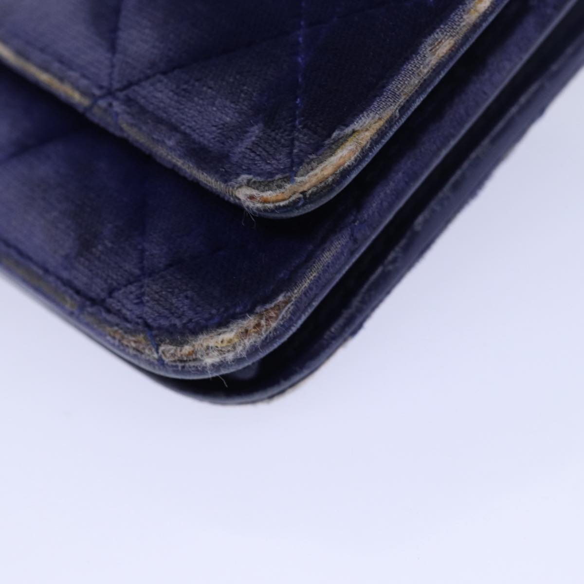 CHANEL Chain Shoulder Bag Moquette Navy CC 84139