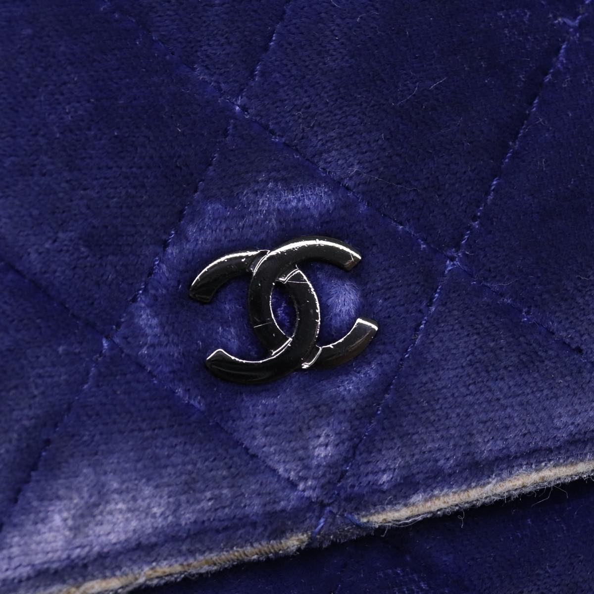 CHANEL Chain Shoulder Bag Moquette Navy CC 84139