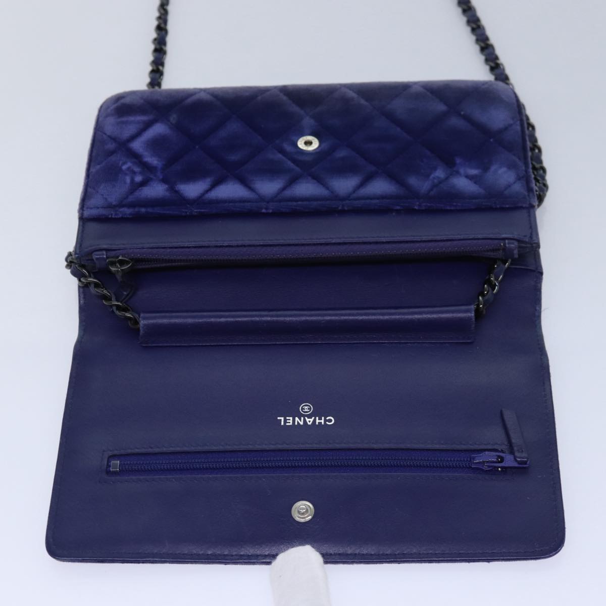 CHANEL Chain Shoulder Bag Moquette Navy CC 84139