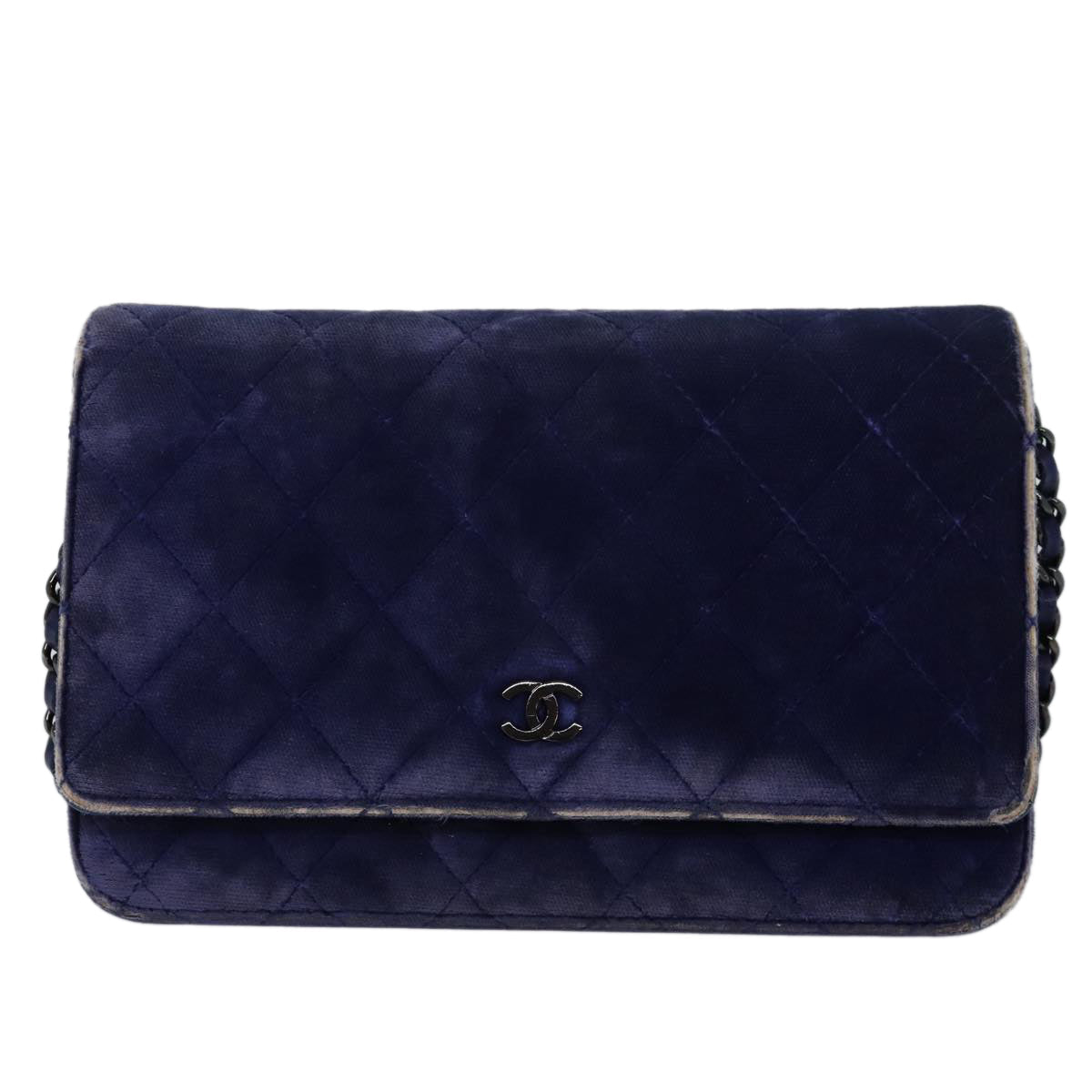 CHANEL Chain Shoulder Bag Moquette Navy CC 84139