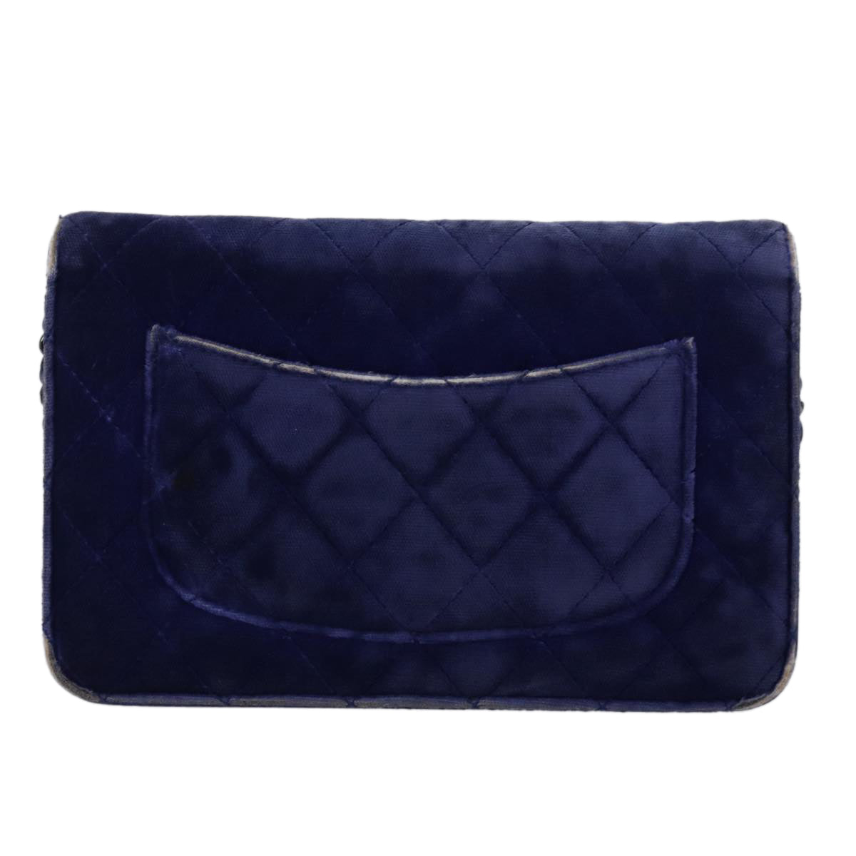 CHANEL Chain Shoulder Bag Moquette Navy CC 84139