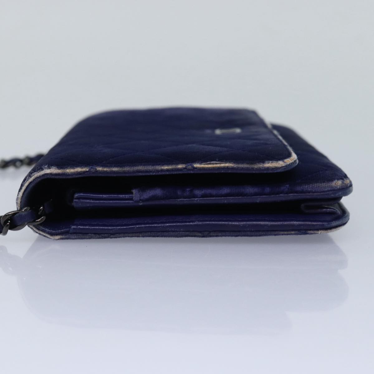 CHANEL Chain Shoulder Bag Moquette Navy CC 84139