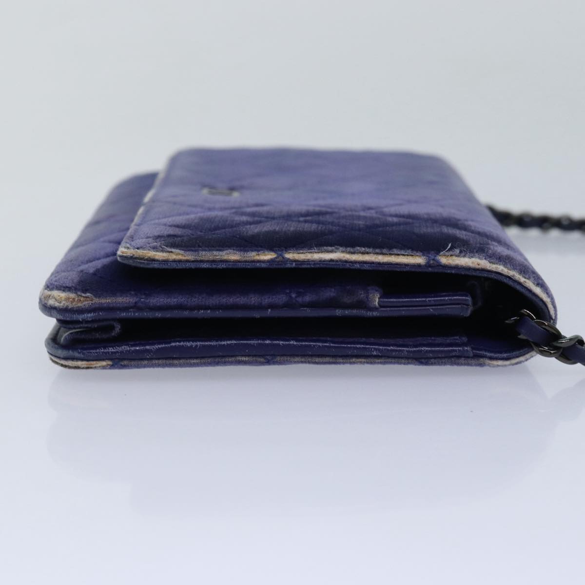 CHANEL Chain Shoulder Bag Moquette Navy CC 84139