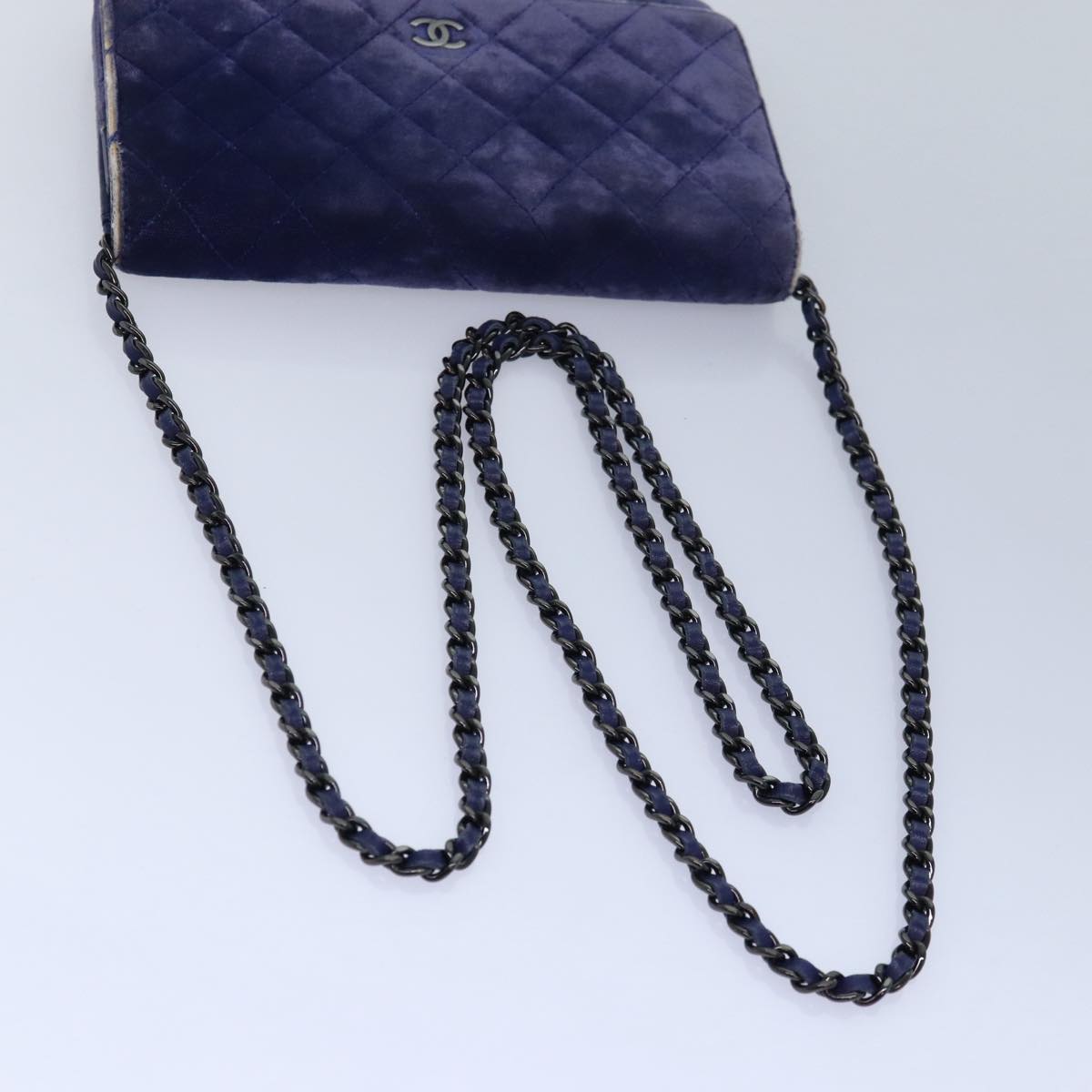 CHANEL Chain Shoulder Bag Moquette Navy CC 84139