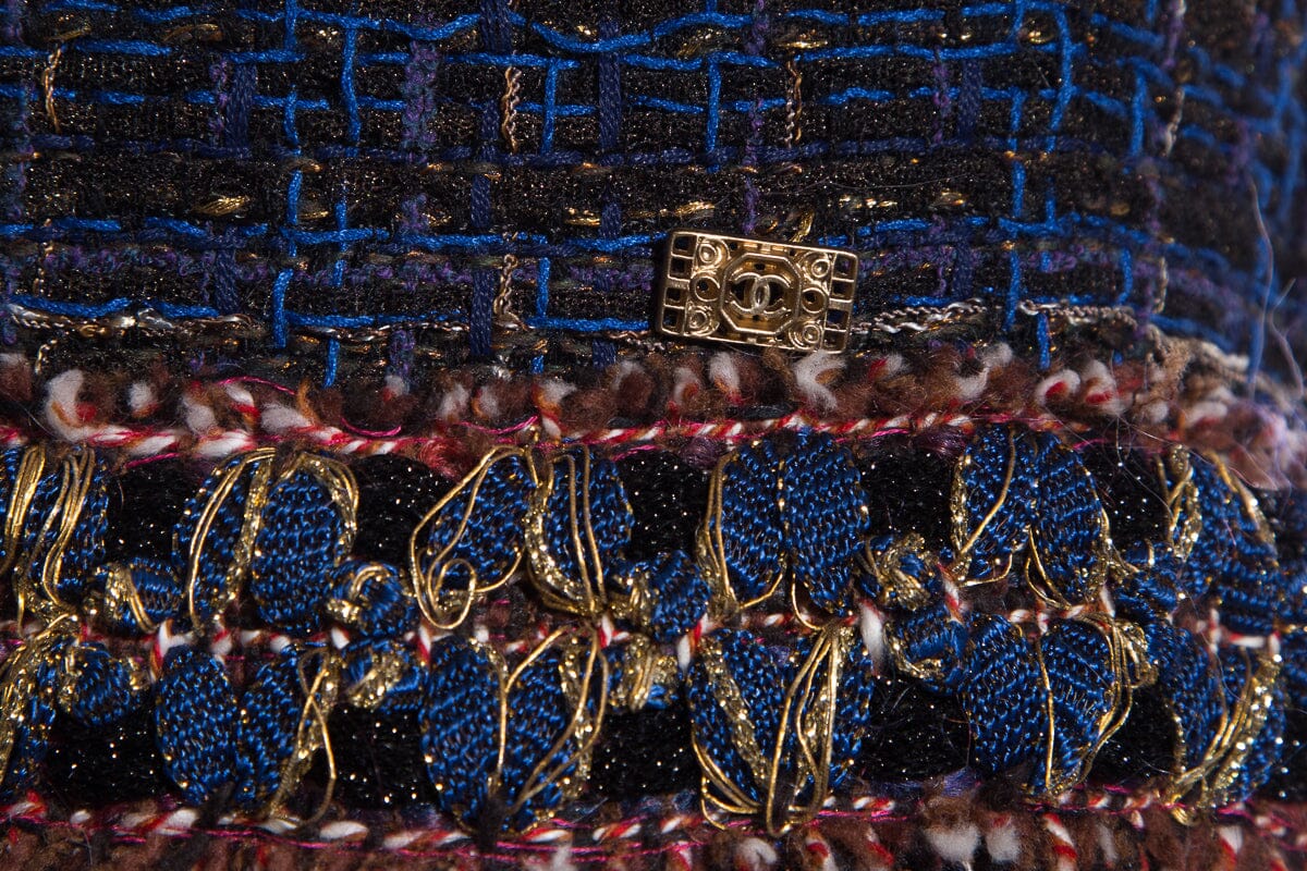 Chanel Blue/Gold 2013 tweed sleeveless dress SZ 36