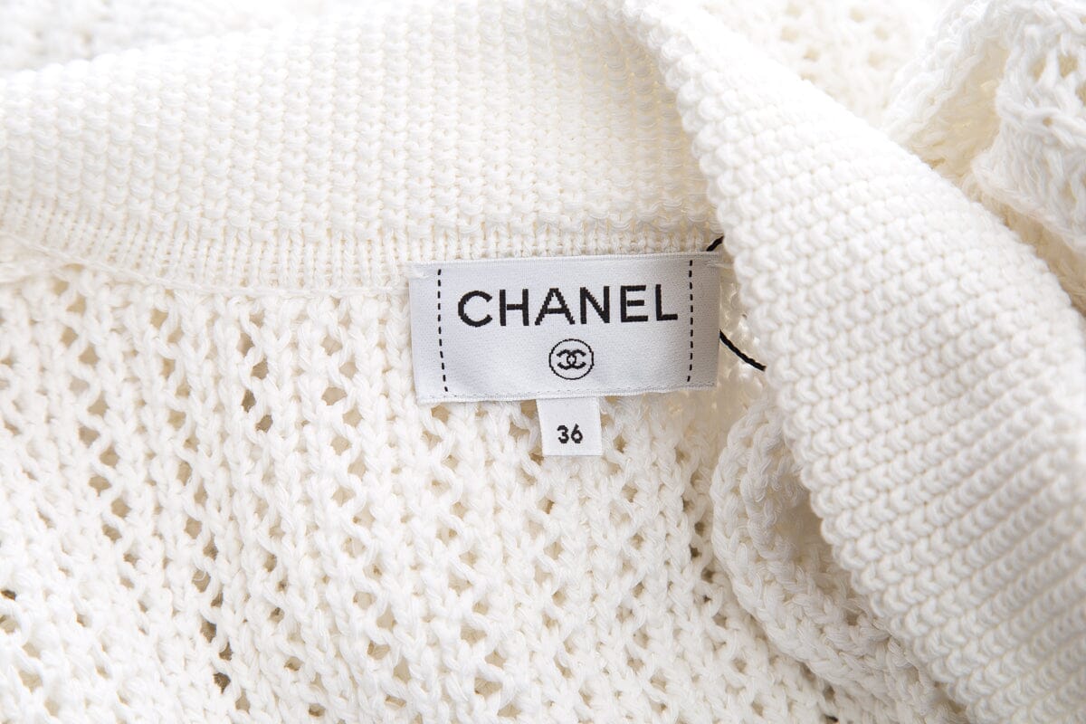 Chanel White Knit Cardigan Sweater SZ 36
