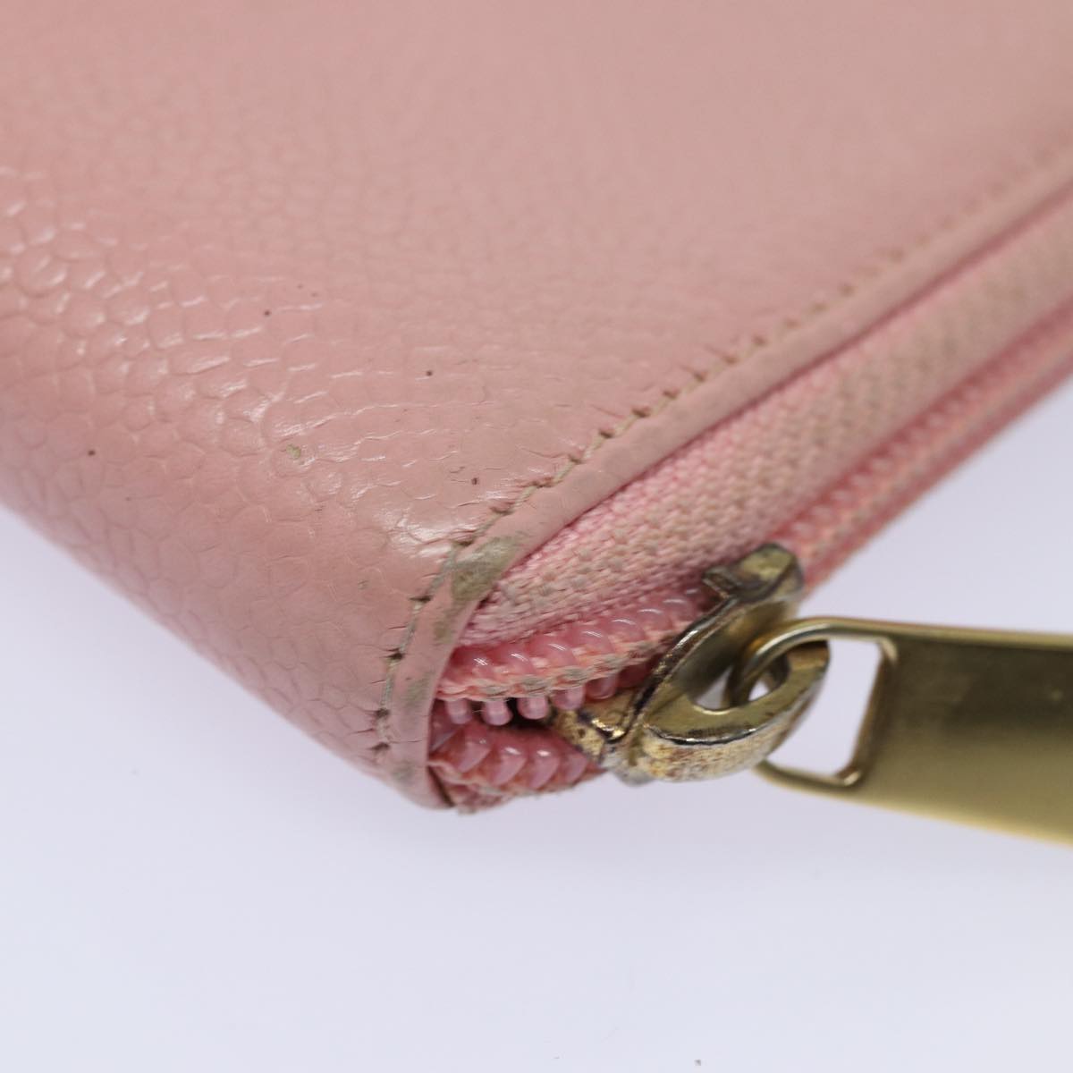 CHANEL COCO Mark Long Wallet Caviar Skin Pink Gold CC 87035