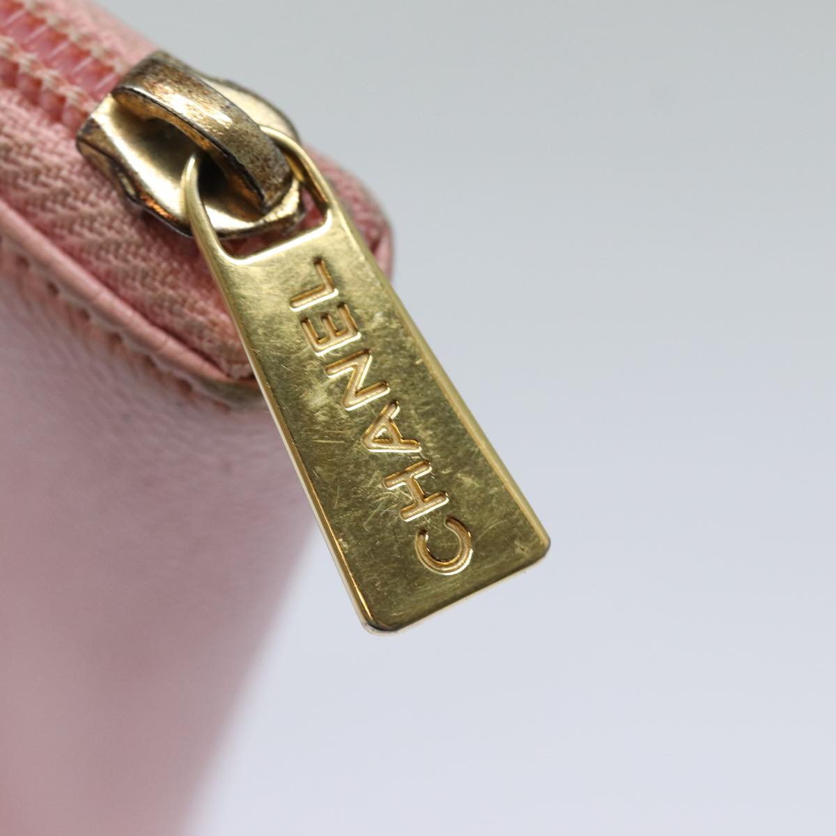 CHANEL COCO Mark Long Wallet Caviar Skin Pink Gold CC 87035