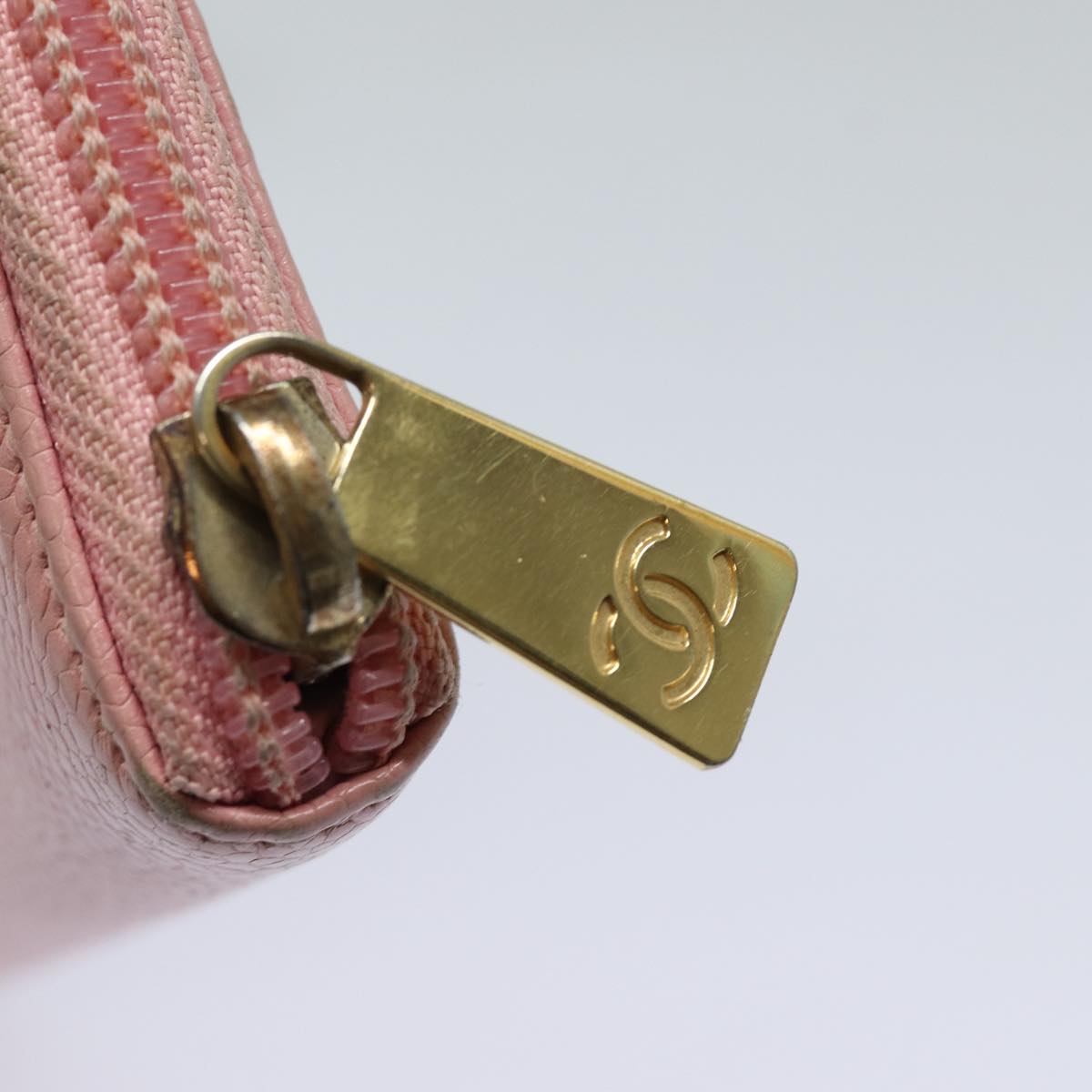 CHANEL COCO Mark Long Wallet Caviar Skin Pink Gold CC 87035