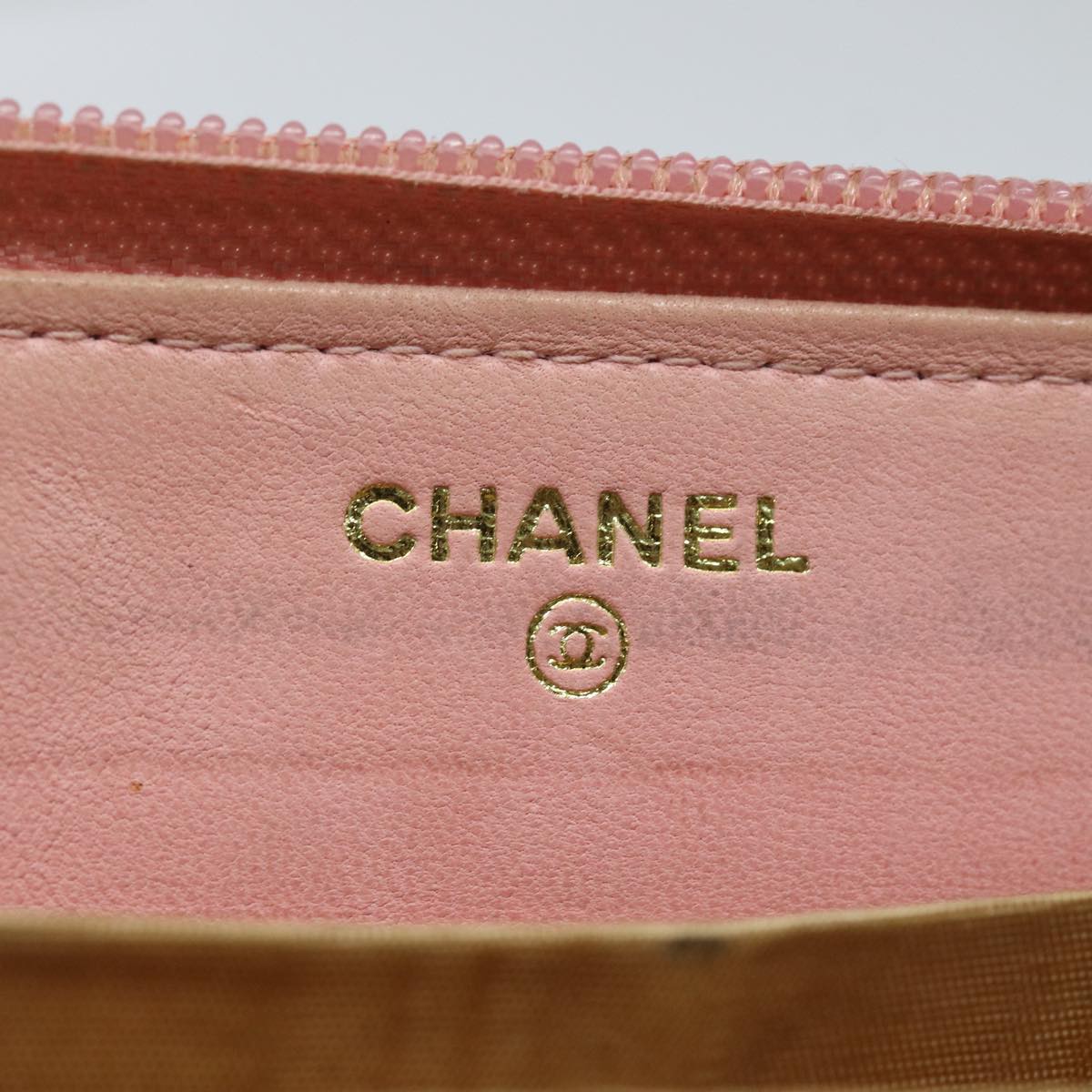 CHANEL COCO Mark Long Wallet Caviar Skin Pink Gold CC 87035