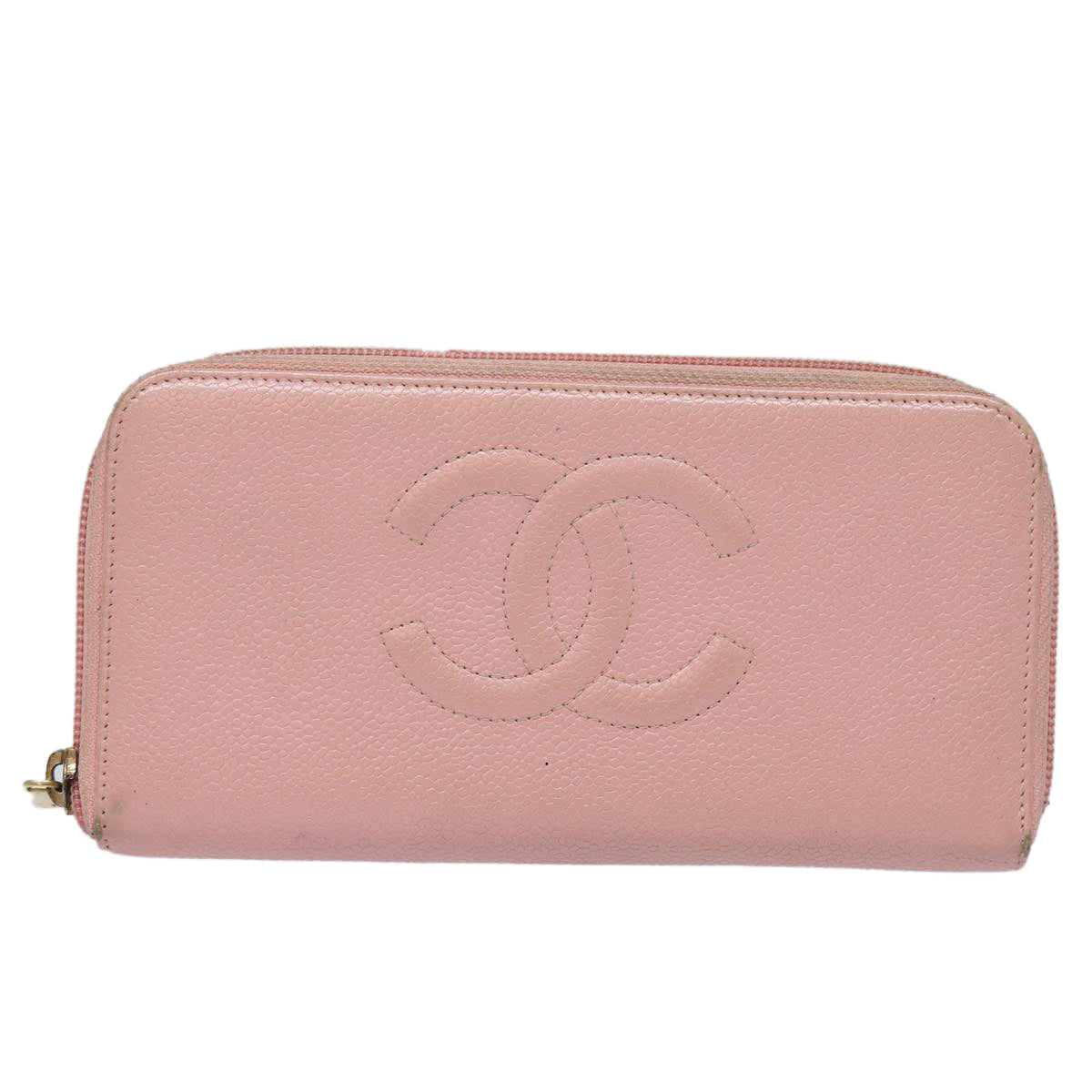 CHANEL COCO Mark Long Wallet Caviar Skin Pink Gold CC 87035
