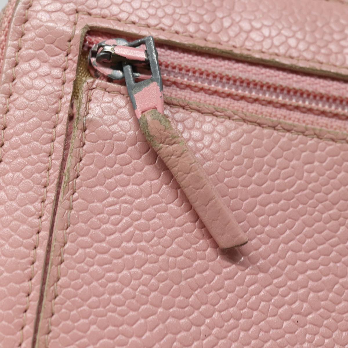 CHANEL COCO Mark Long Wallet Caviar Skin Pink Gold CC 87035