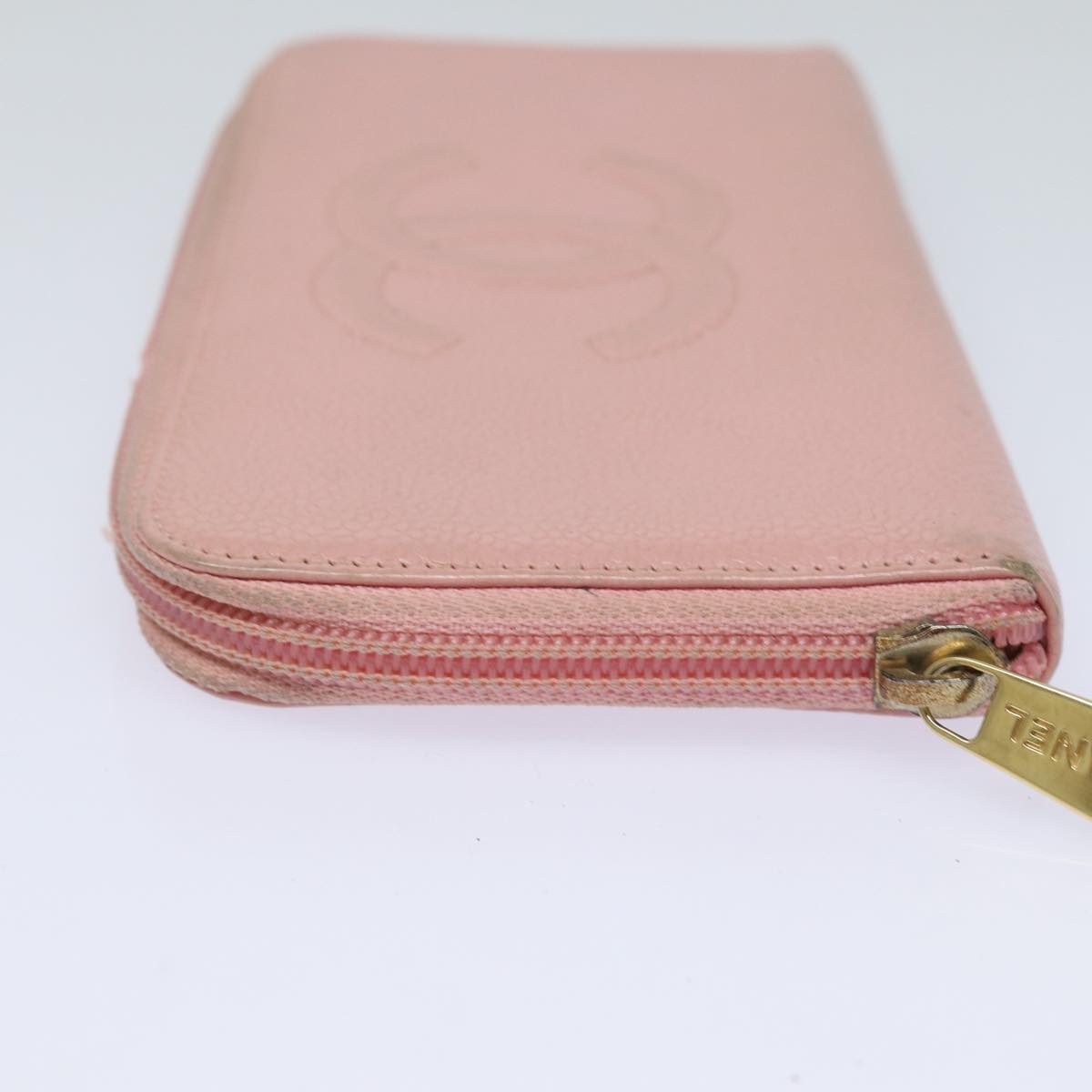 CHANEL COCO Mark Long Wallet Caviar Skin Pink Gold CC 87035