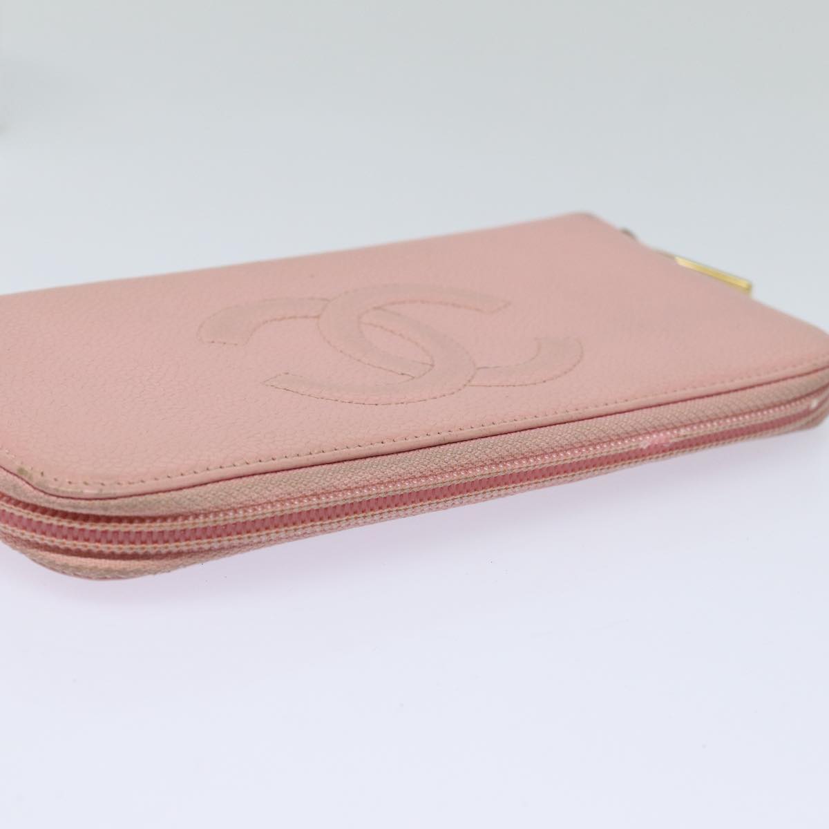 CHANEL COCO Mark Long Wallet Caviar Skin Pink Gold CC 87035