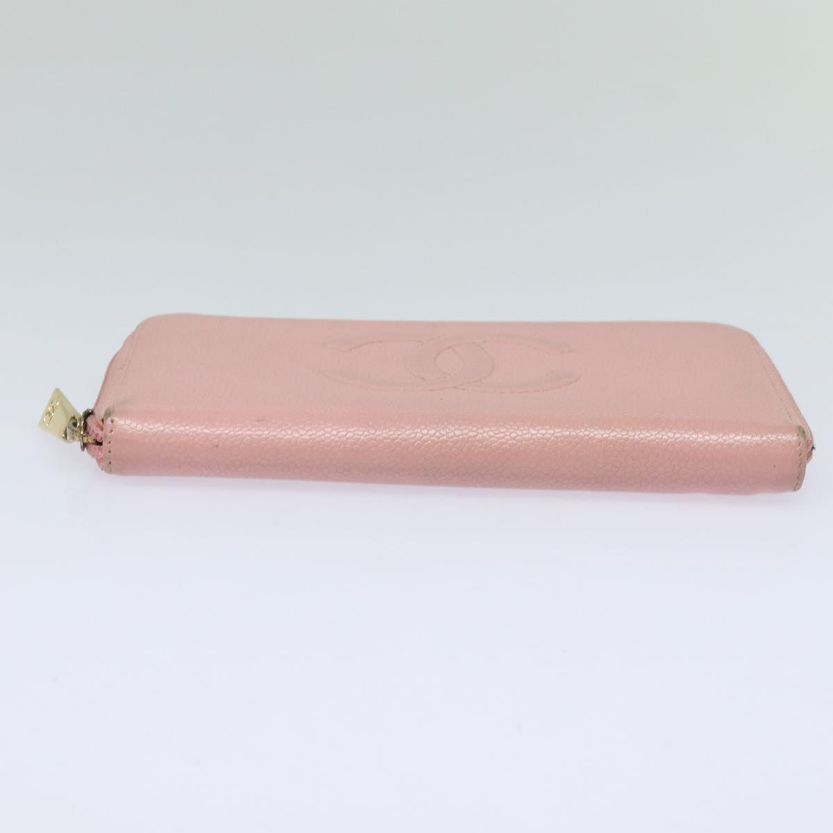 CHANEL COCO Mark Long Wallet Caviar Skin Pink Gold CC 87035