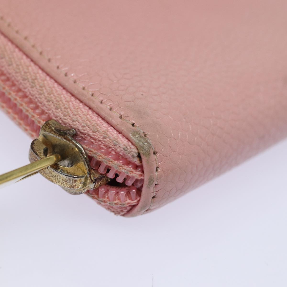 CHANEL COCO Mark Long Wallet Caviar Skin Pink Gold CC 87035