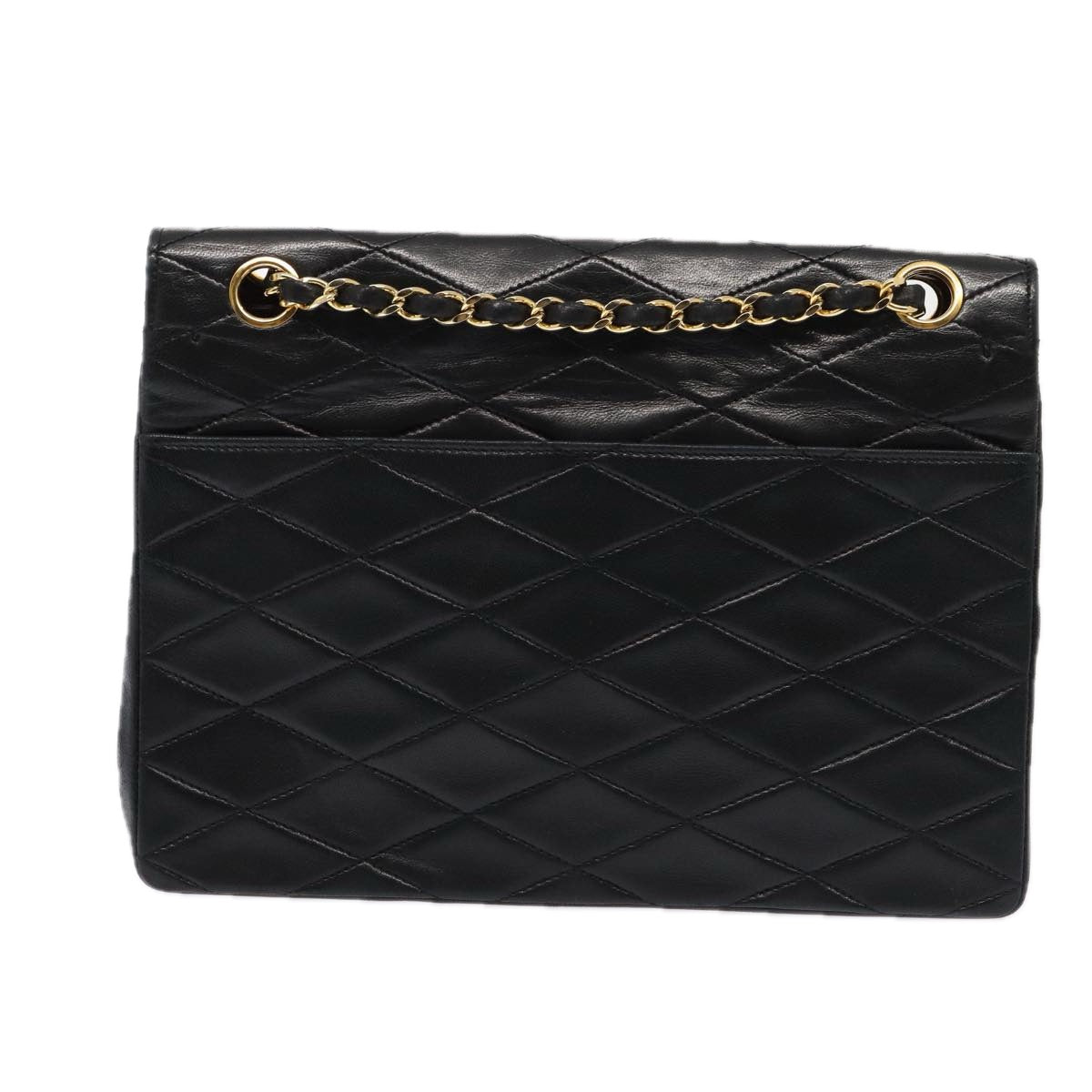 CHANEL Matelasse Turn Lock Chain Hand Bag Lamb Skin Black Gold CC 87124A