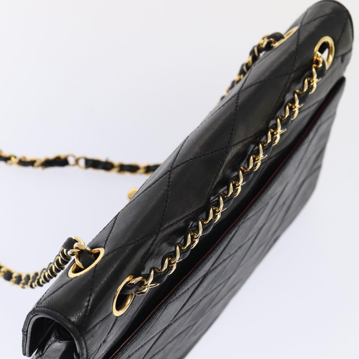 CHANEL Matelasse Turn Lock Chain Hand Bag Lamb Skin Black Gold CC 87124A