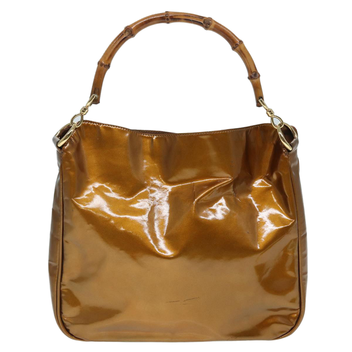 GUCCI Bamboo Hand Bag patent 2way Bronze 87342