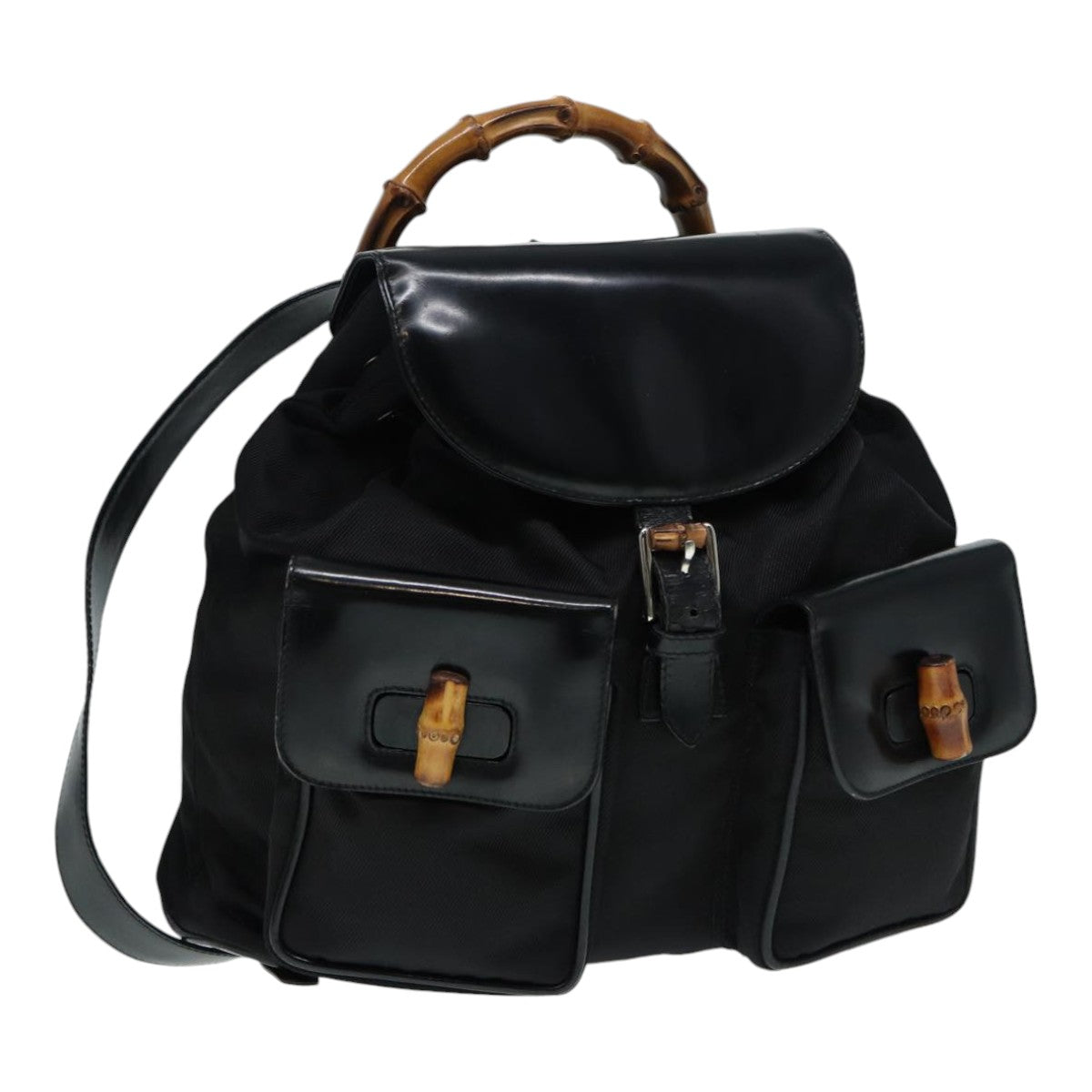 GUCCI Bamboo Backpack Canvas patent leather Black Silver 87626