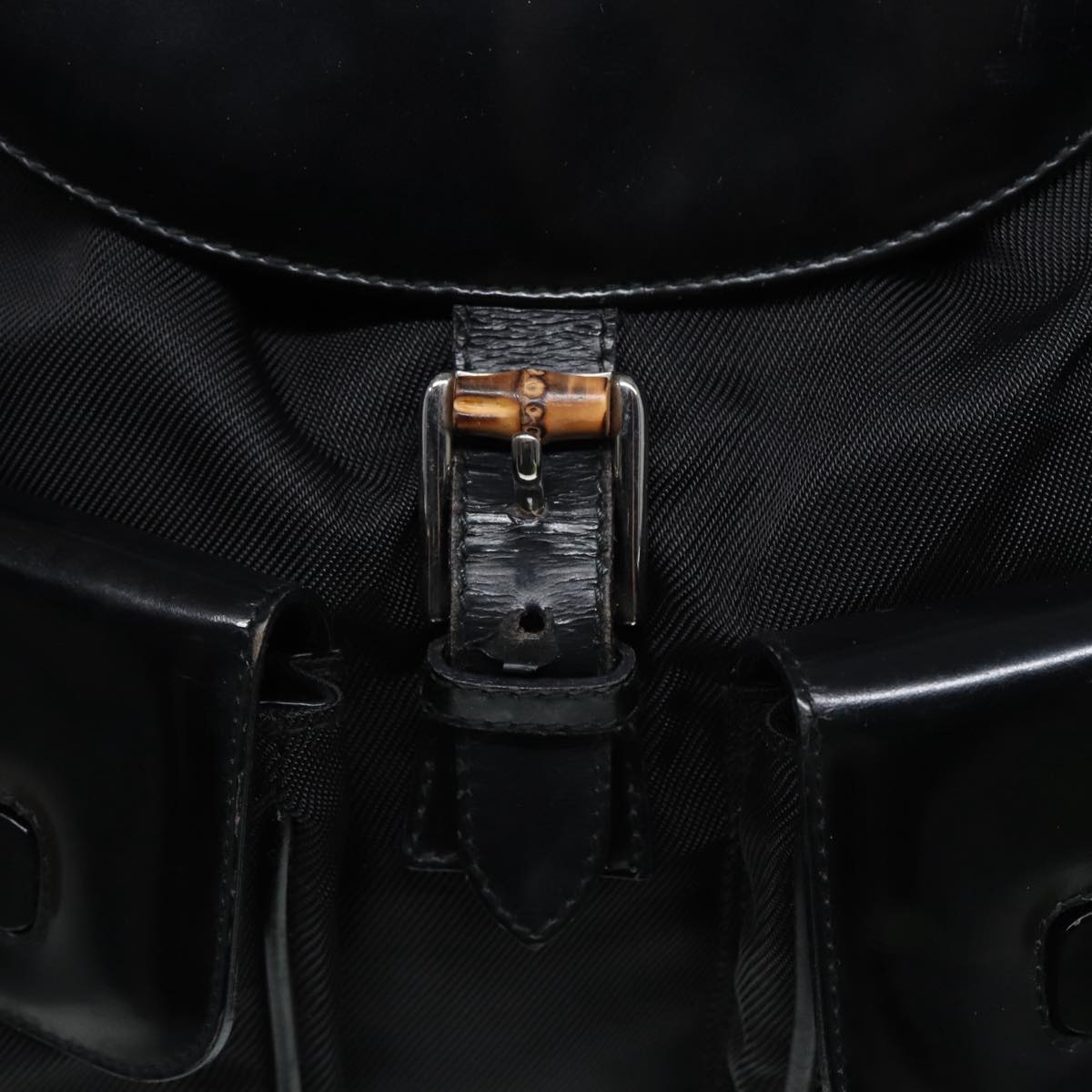 GUCCI Bamboo Backpack Canvas patent leather Black Silver 87626