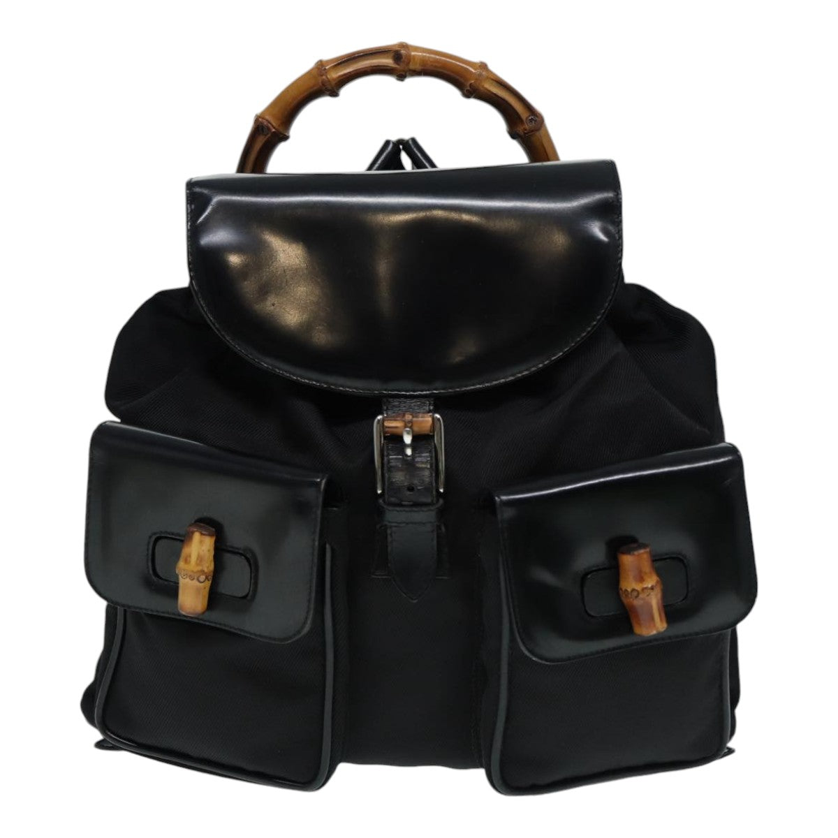 GUCCI Bamboo Backpack Canvas patent leather Black Silver 87626