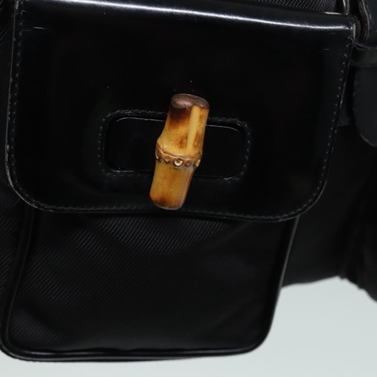 GUCCI Bamboo Backpack Canvas patent leather Black Silver 87626