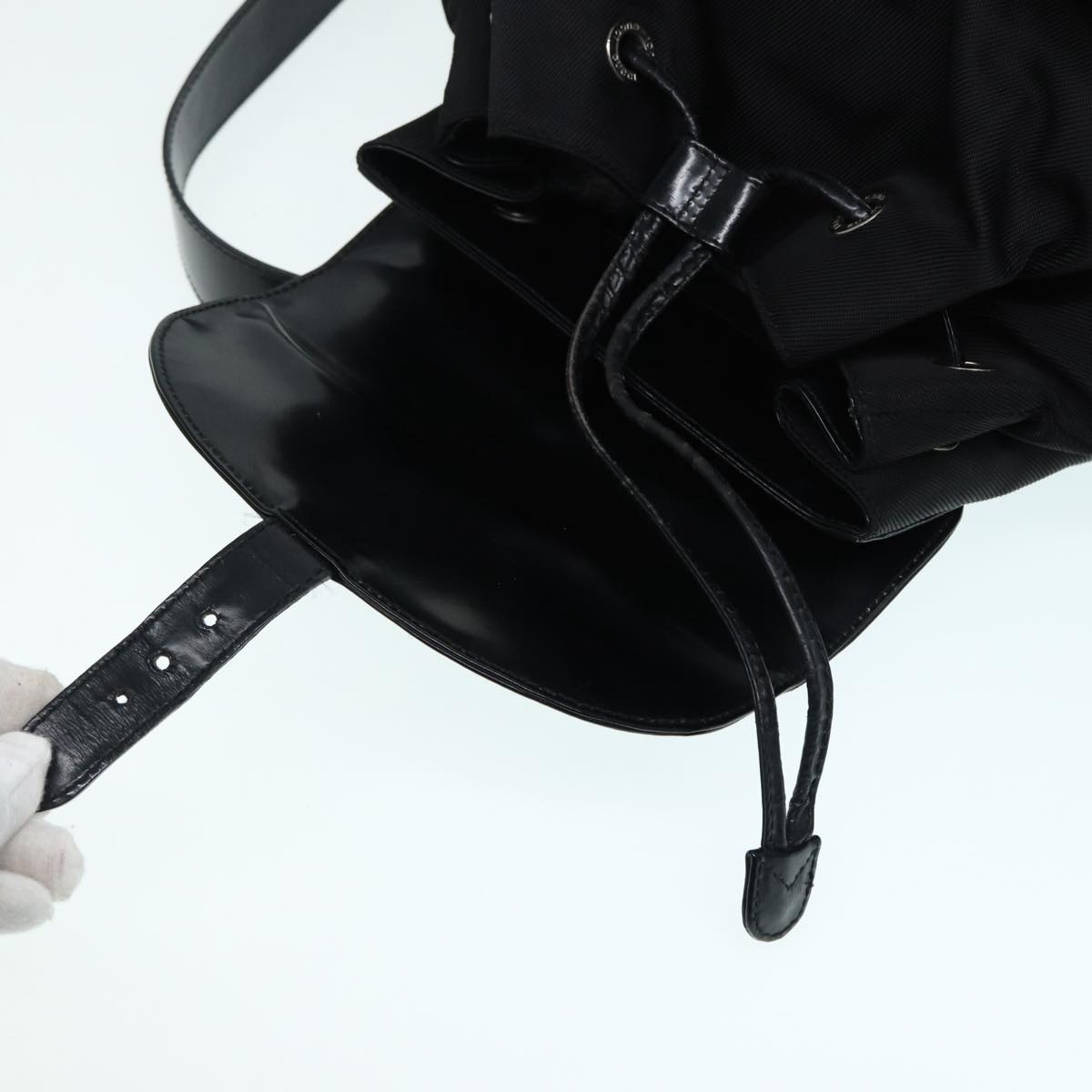 GUCCI Bamboo Backpack Canvas patent leather Black Silver 87626