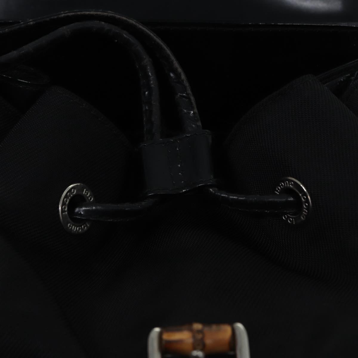 GUCCI Bamboo Backpack Canvas patent leather Black Silver 87626