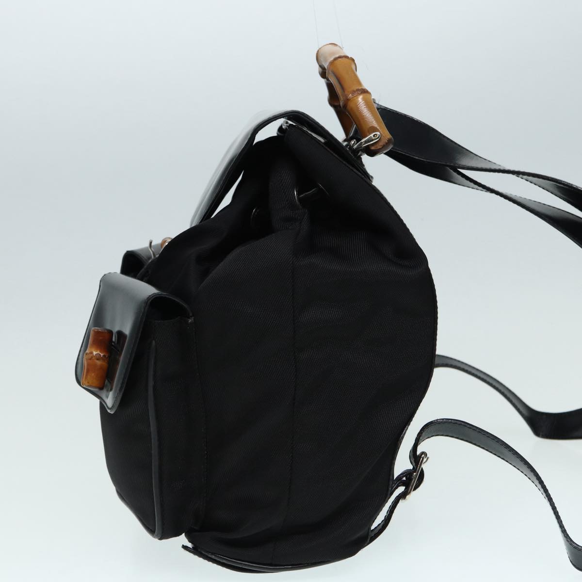 GUCCI Bamboo Backpack Canvas patent leather Black Silver 87626