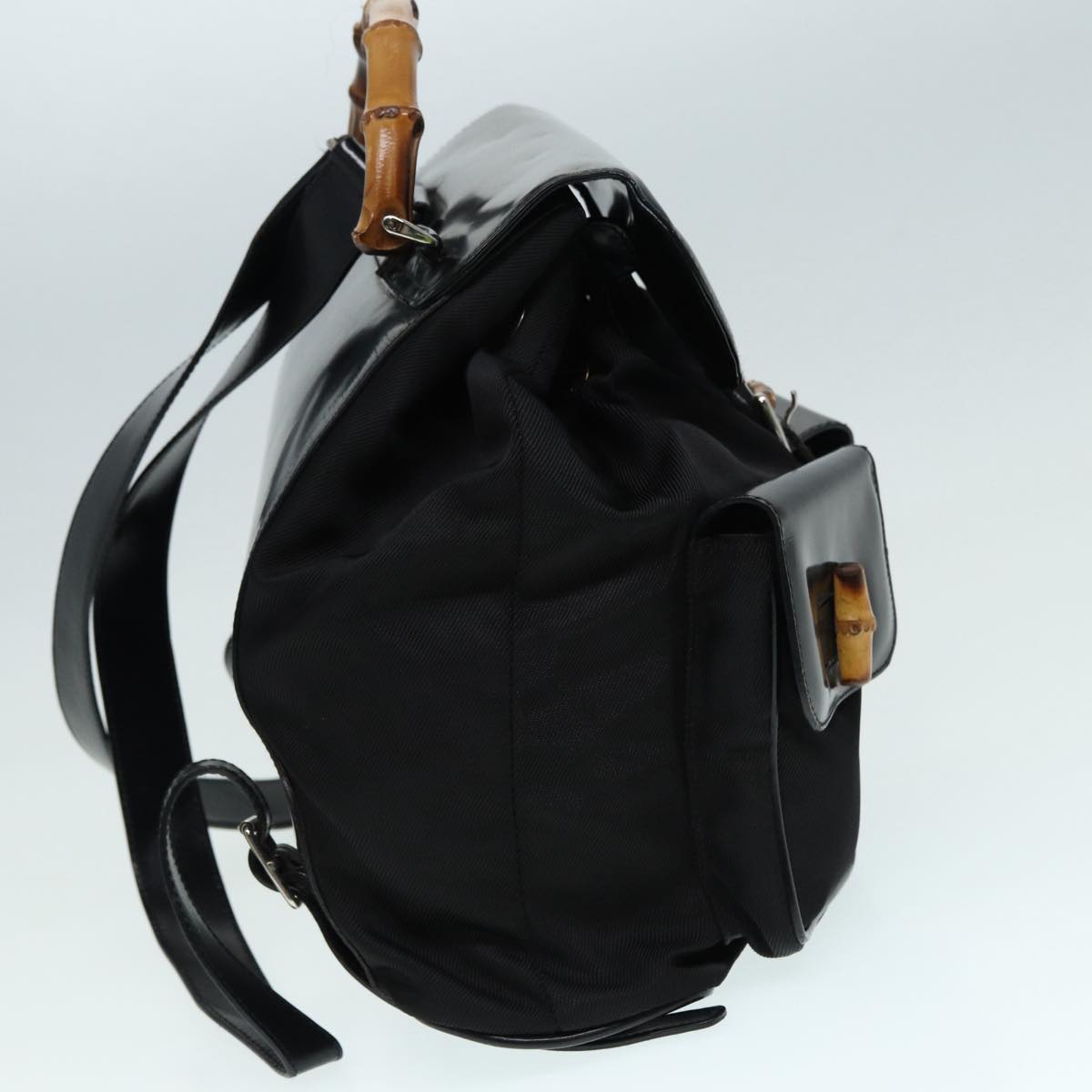 GUCCI Bamboo Backpack Canvas patent leather Black Silver 87626