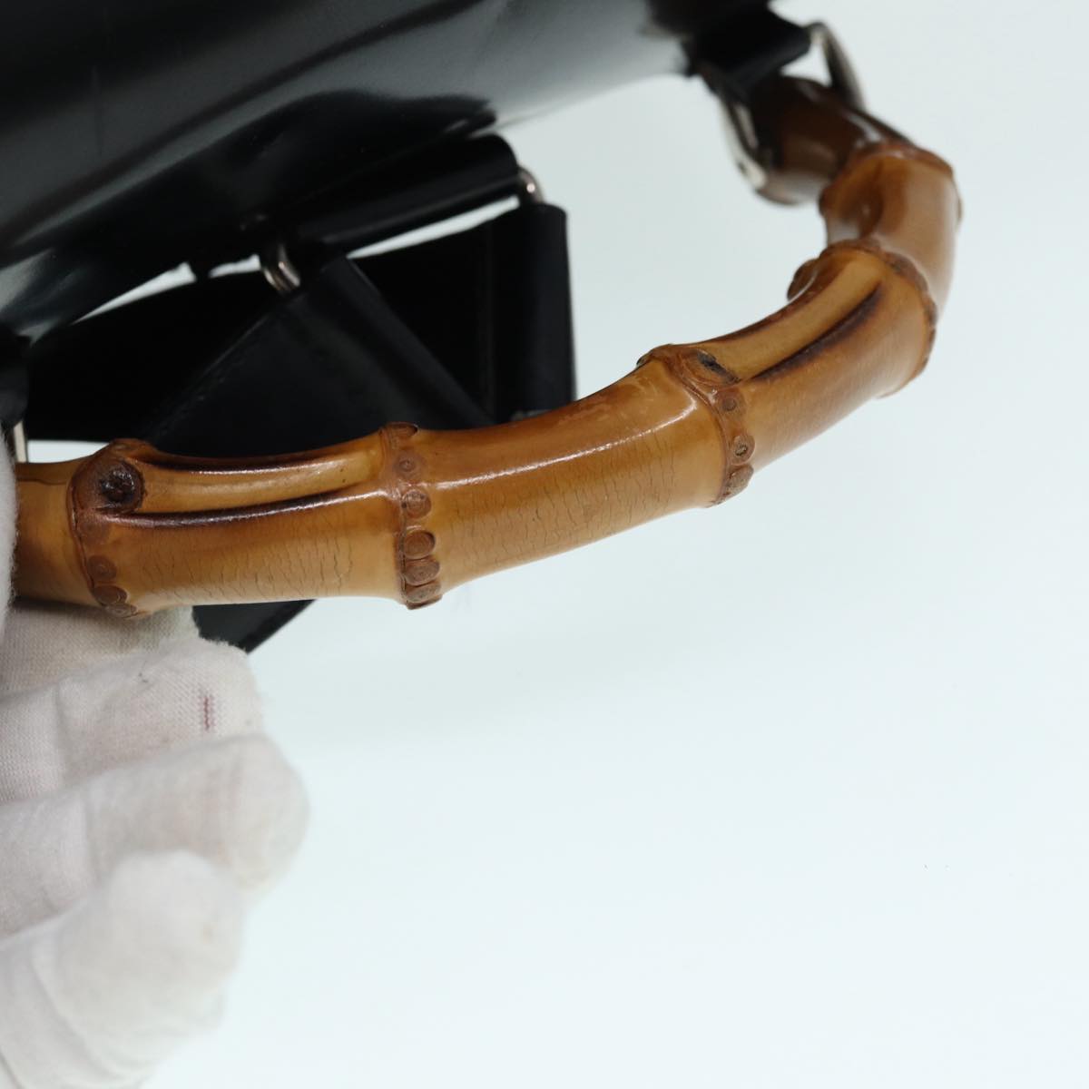 GUCCI Bamboo Backpack Canvas patent leather Black Silver 87626