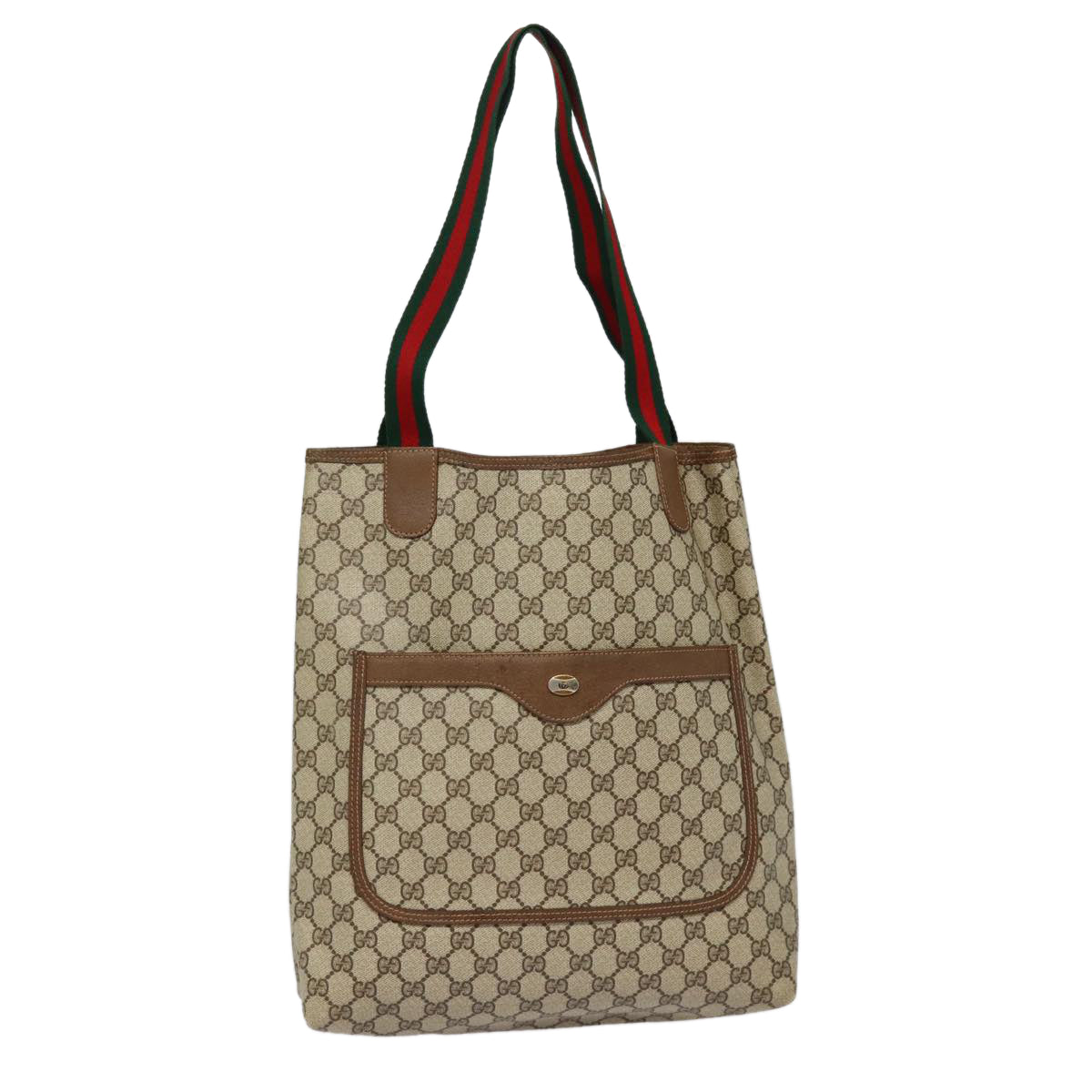 GUCCI GG Supreme Web Sherry Line Tote Bag PVC Beige Red 39 02 003 88151