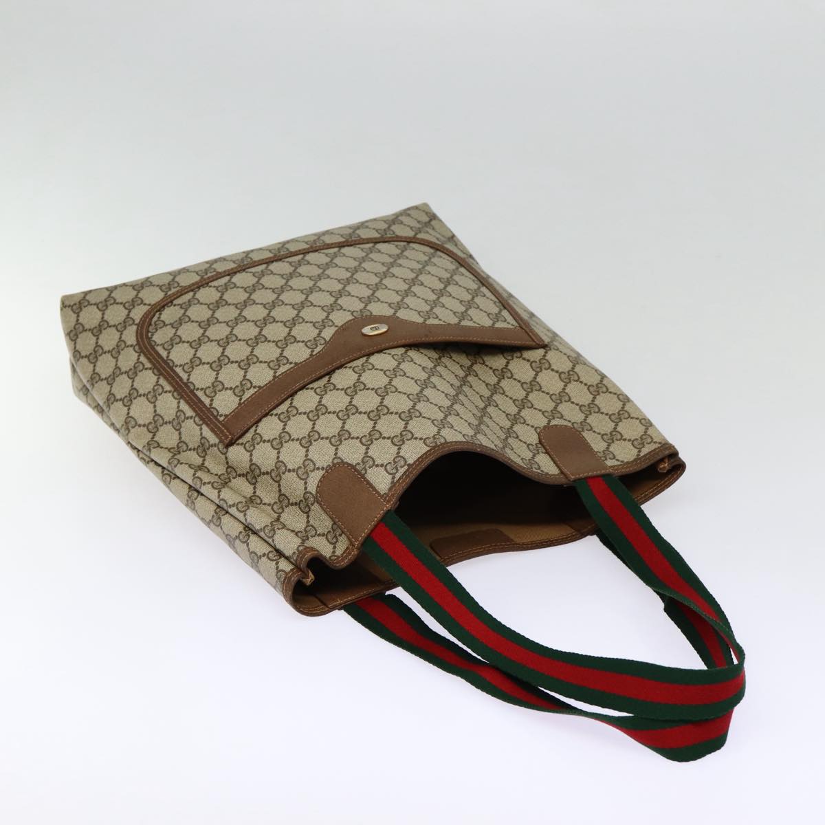 GUCCI GG Supreme Web Sherry Line Tote Bag PVC Beige Red 39 02 003 88151