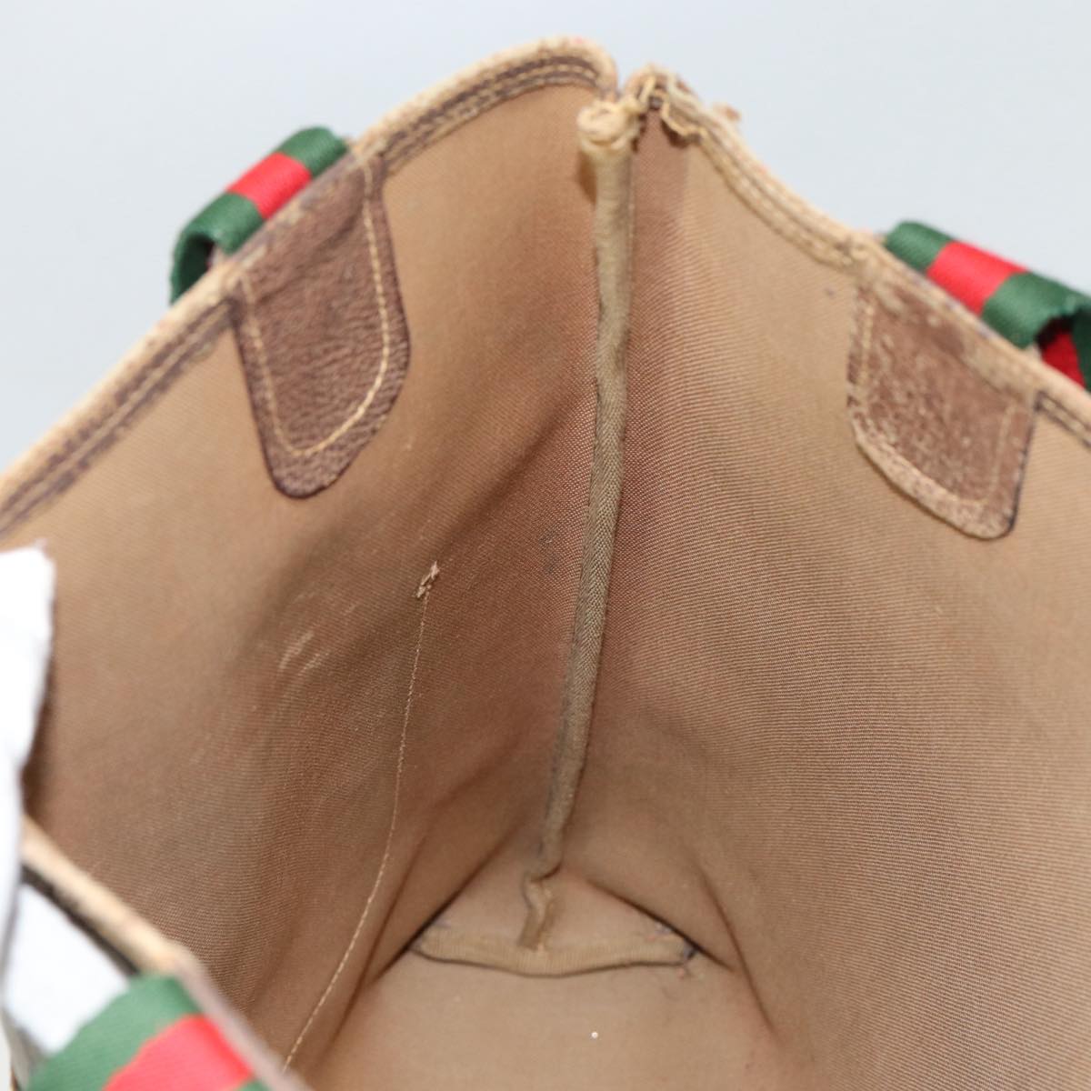 GUCCI GG Supreme Web Sherry Line Tote Bag PVC Beige Red 40 02 003 88155