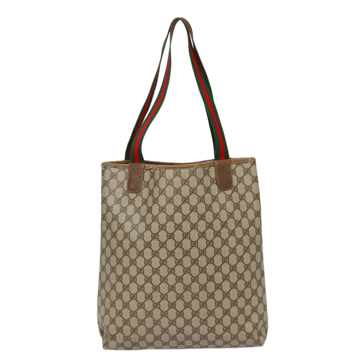 GUCCI GG Supreme Web Sherry Line Tote Bag PVC Beige Red 40 02 003 88155