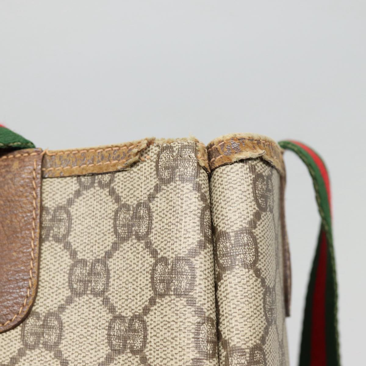 GUCCI GG Supreme Web Sherry Line Tote Bag PVC Beige Red 40 02 003 88155