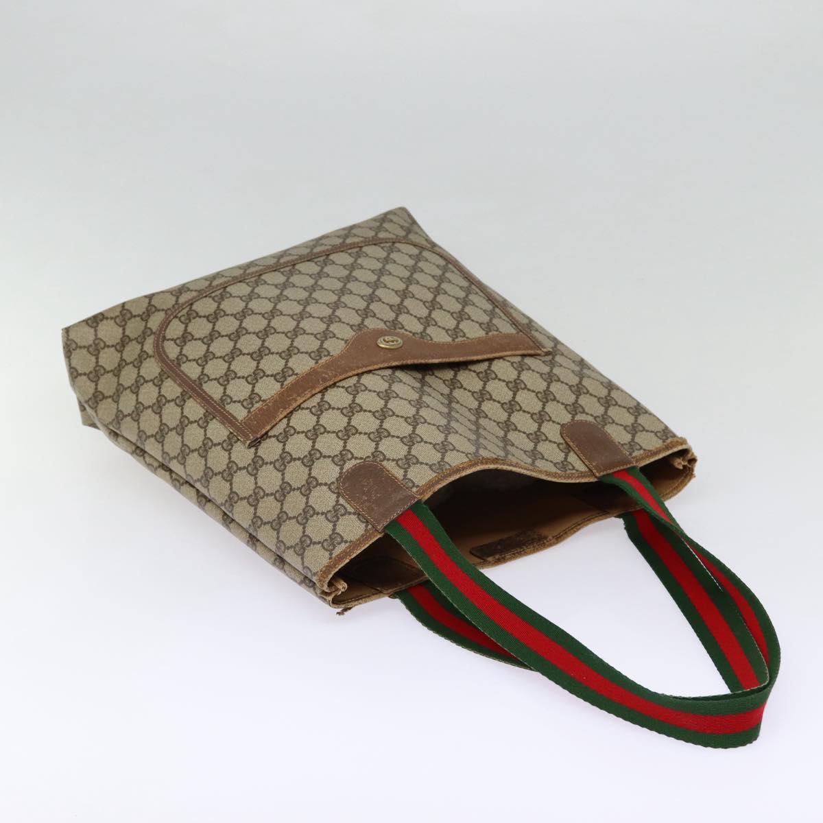 GUCCI GG Supreme Web Sherry Line Tote Bag PVC Beige Red 40 02 003 88155