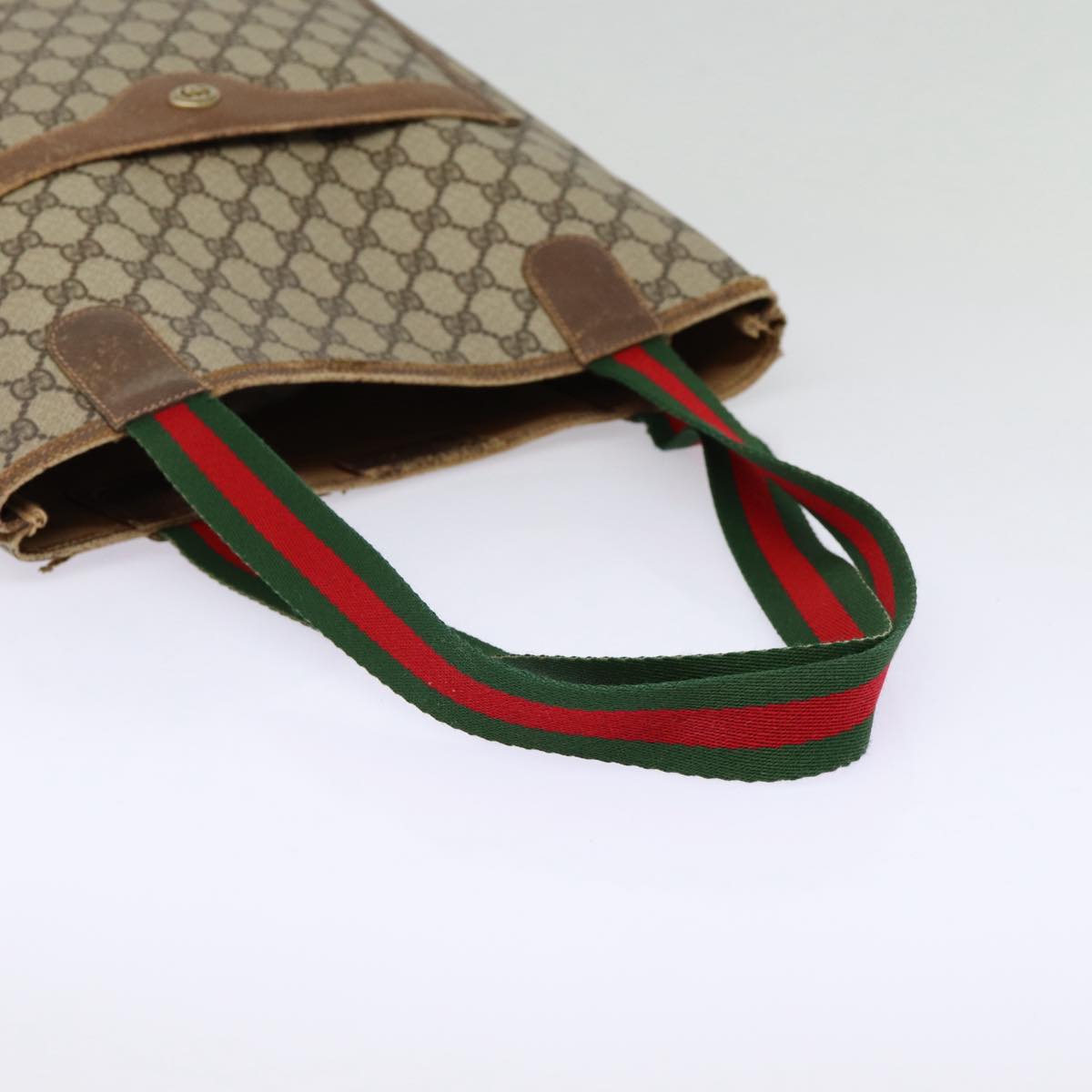 GUCCI GG Supreme Web Sherry Line Tote Bag PVC Beige Red 40 02 003 88155