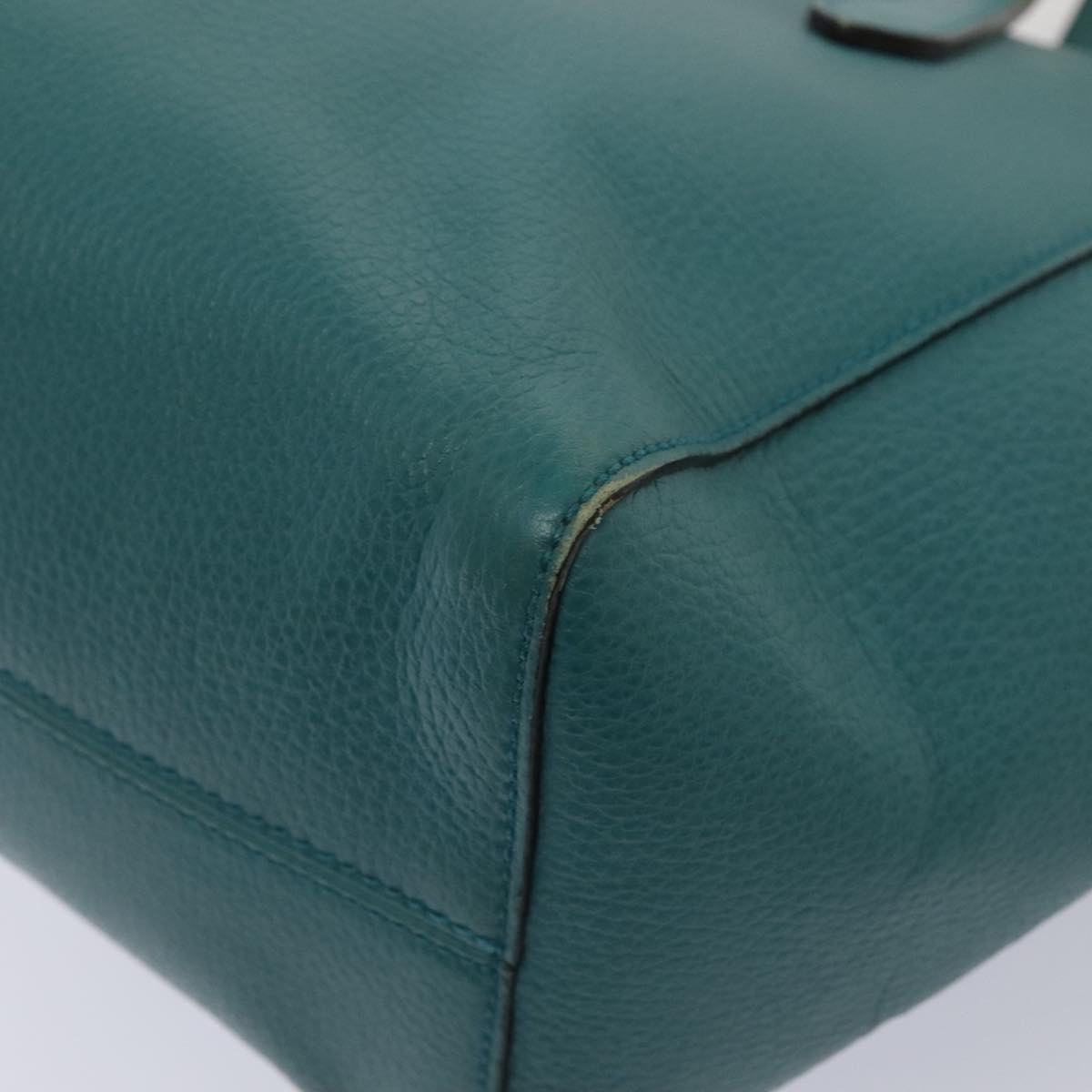 GUCCI Tote Bag Leather Turquoise Blue Gold 354408 88161