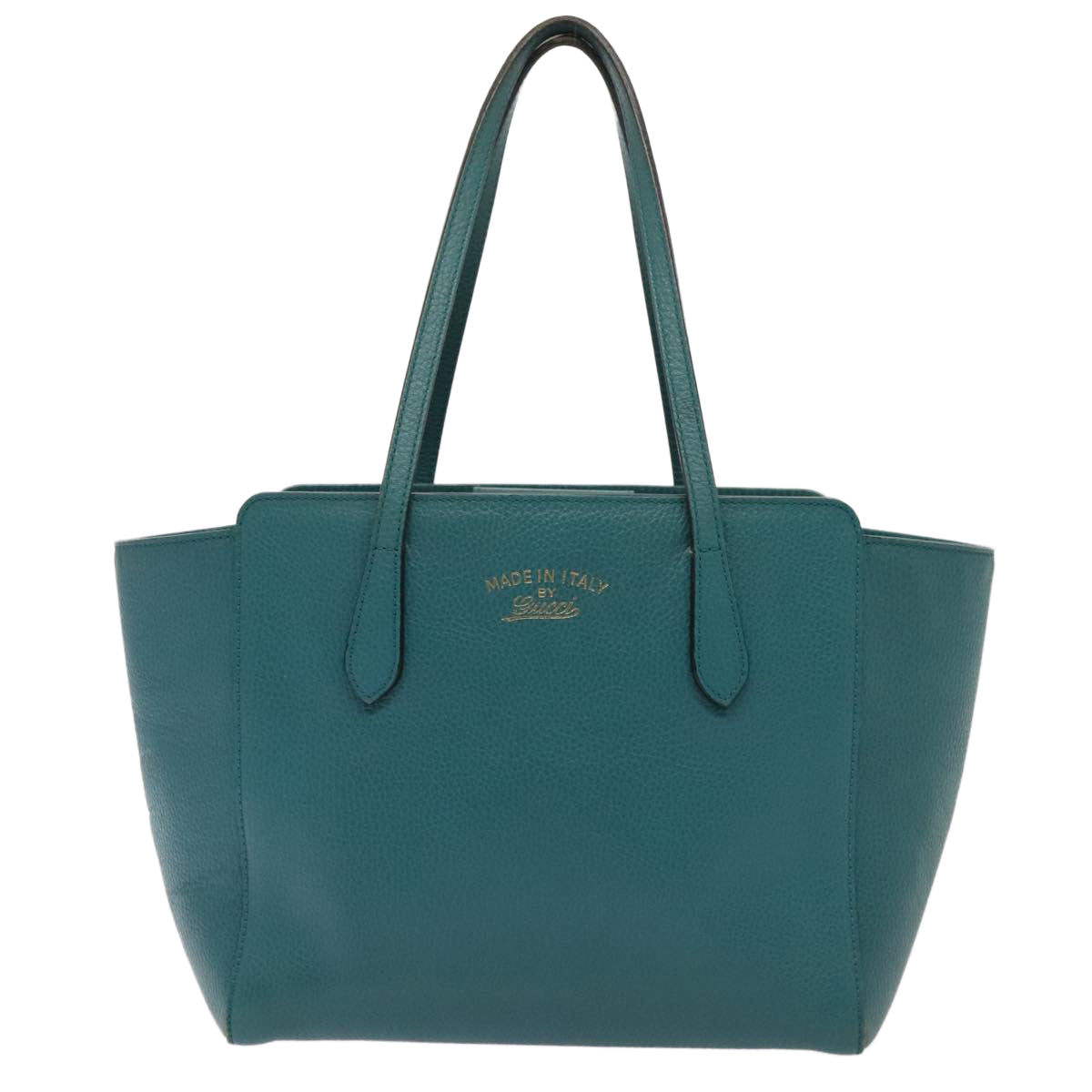 GUCCI Tote Bag Leather Turquoise Blue Gold 354408 88161