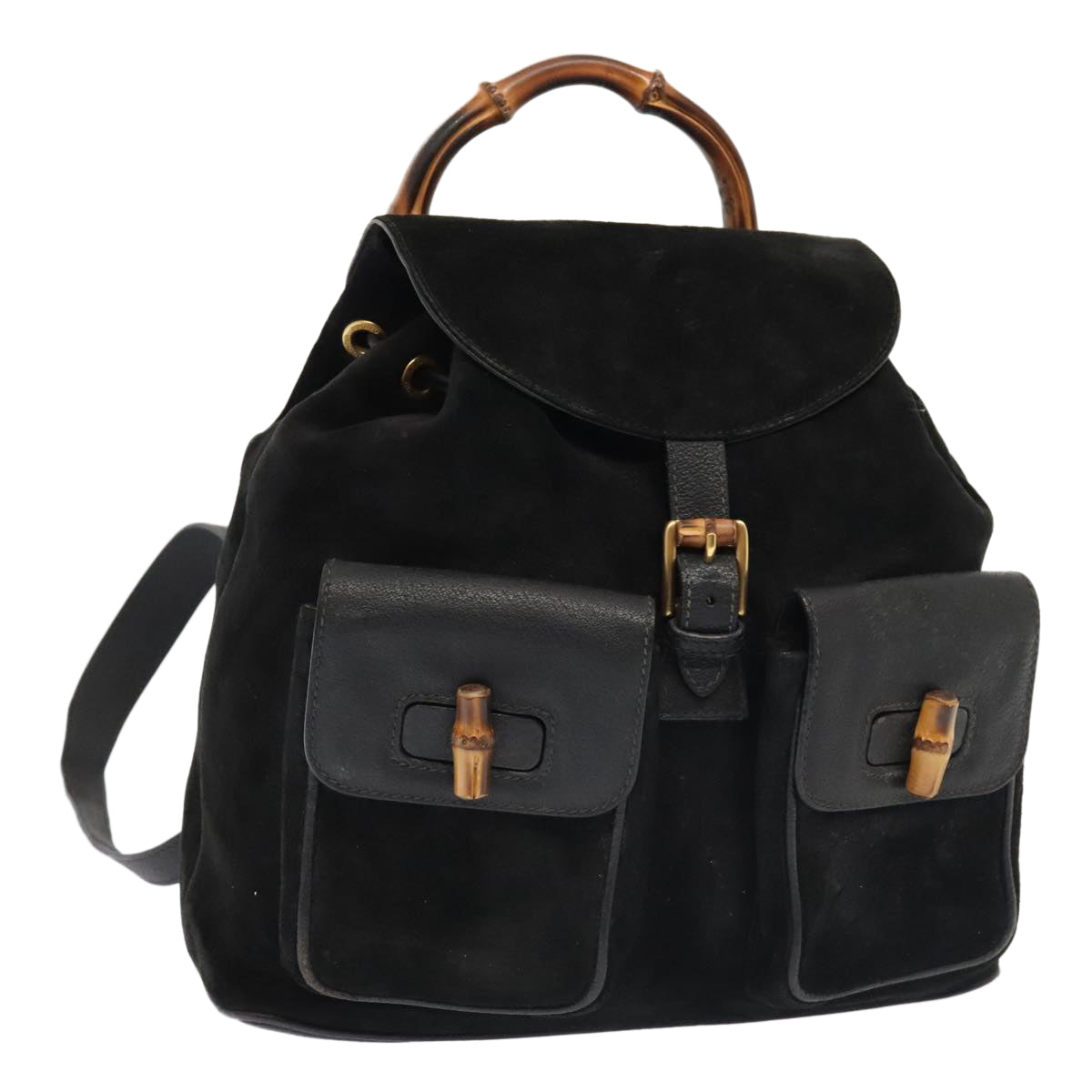 GUCCI Bamboo Backpack Suede Black Gold 003 58 0016 88180