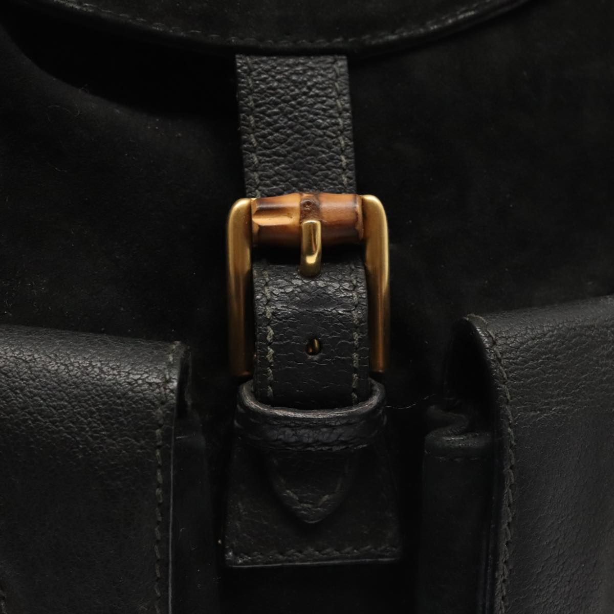 GUCCI Bamboo Backpack Suede Black Gold 003 58 0016 88180