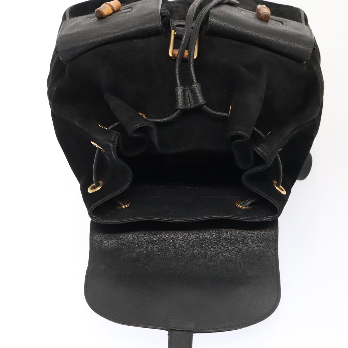 GUCCI Bamboo Backpack Suede Black Gold 003 58 0016 88180