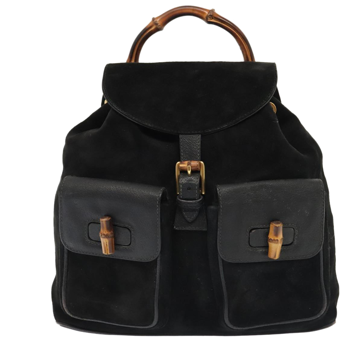 GUCCI Bamboo Backpack Suede Black Gold 003 58 0016 88180