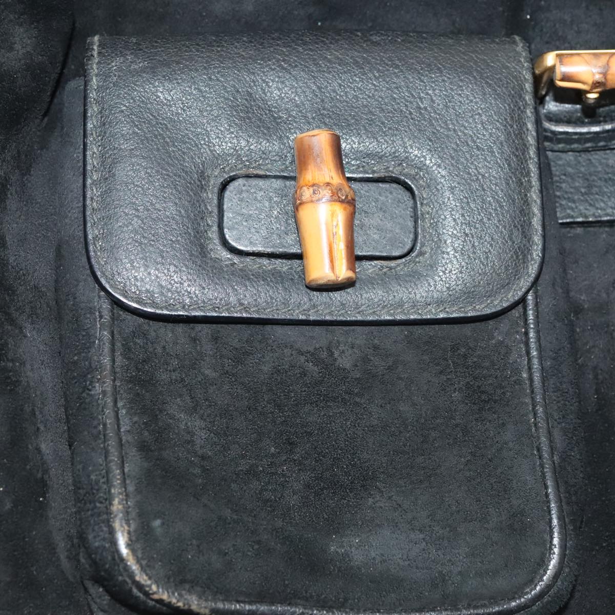 GUCCI Bamboo Backpack Suede Black Gold 003 58 0016 88180