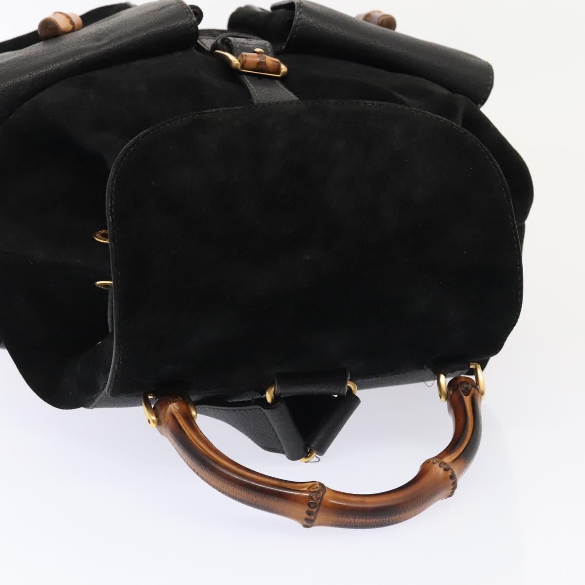 GUCCI Bamboo Backpack Suede Black Gold 003 58 0016 88180